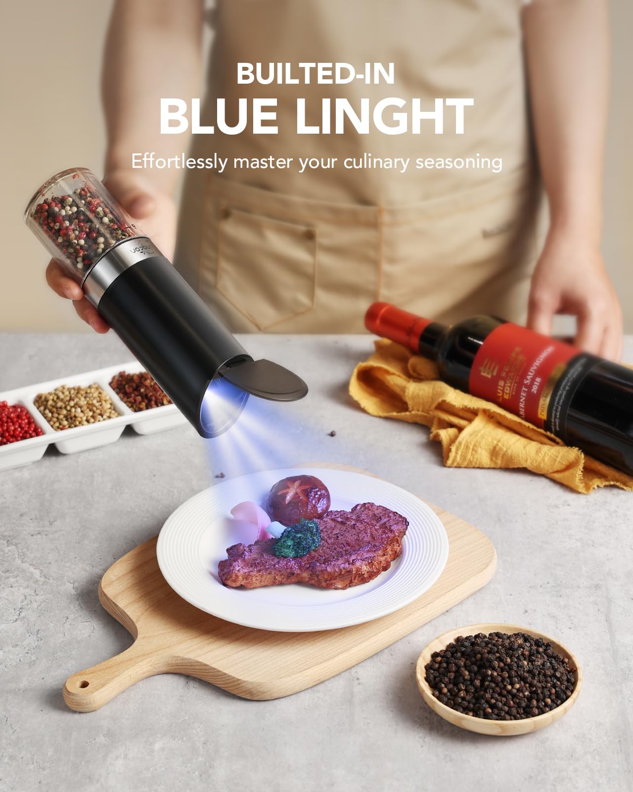 Electric Salt and Pepper Grinder Set with LED Light