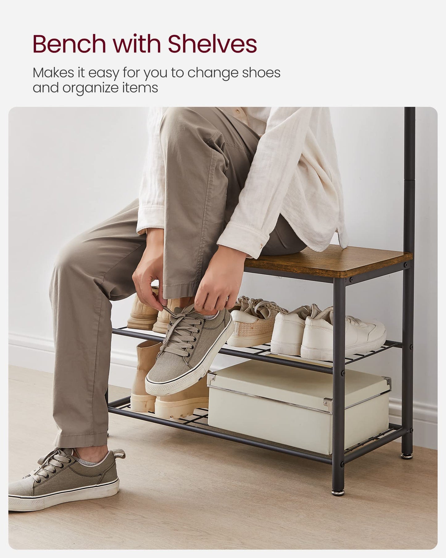 VASAGLE 3-in-1 Coat Rack with Shoe Storage