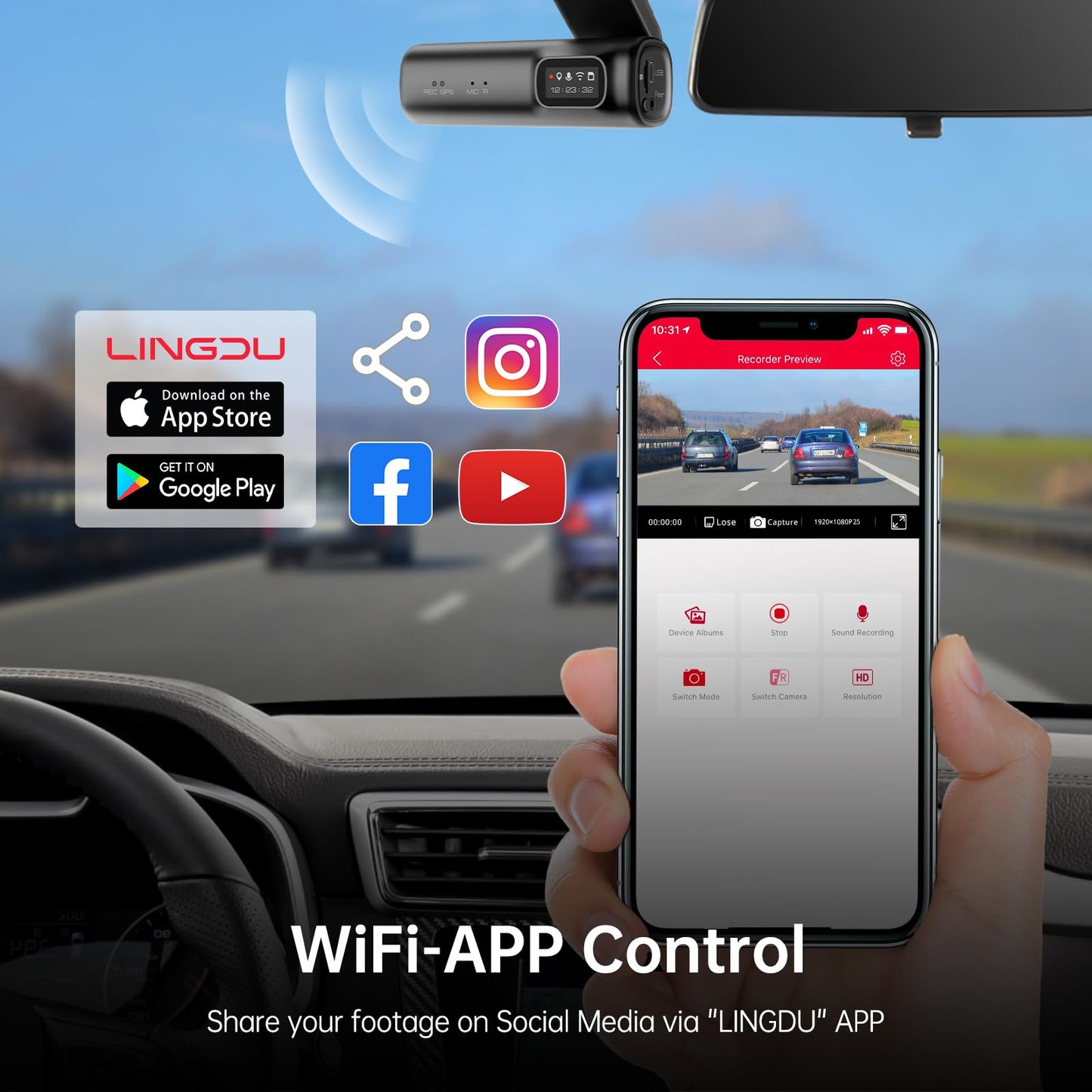 2K Dash Cam with GPS, Wi-Fi & Night Vision