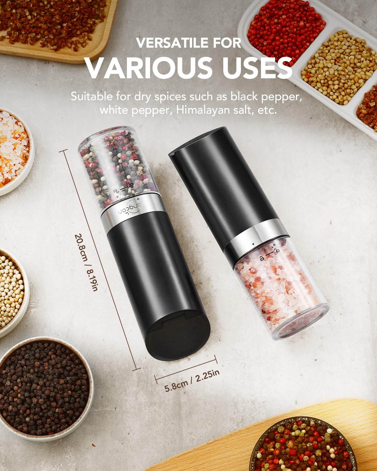 Electric Salt and Pepper Grinder Set with LED Light