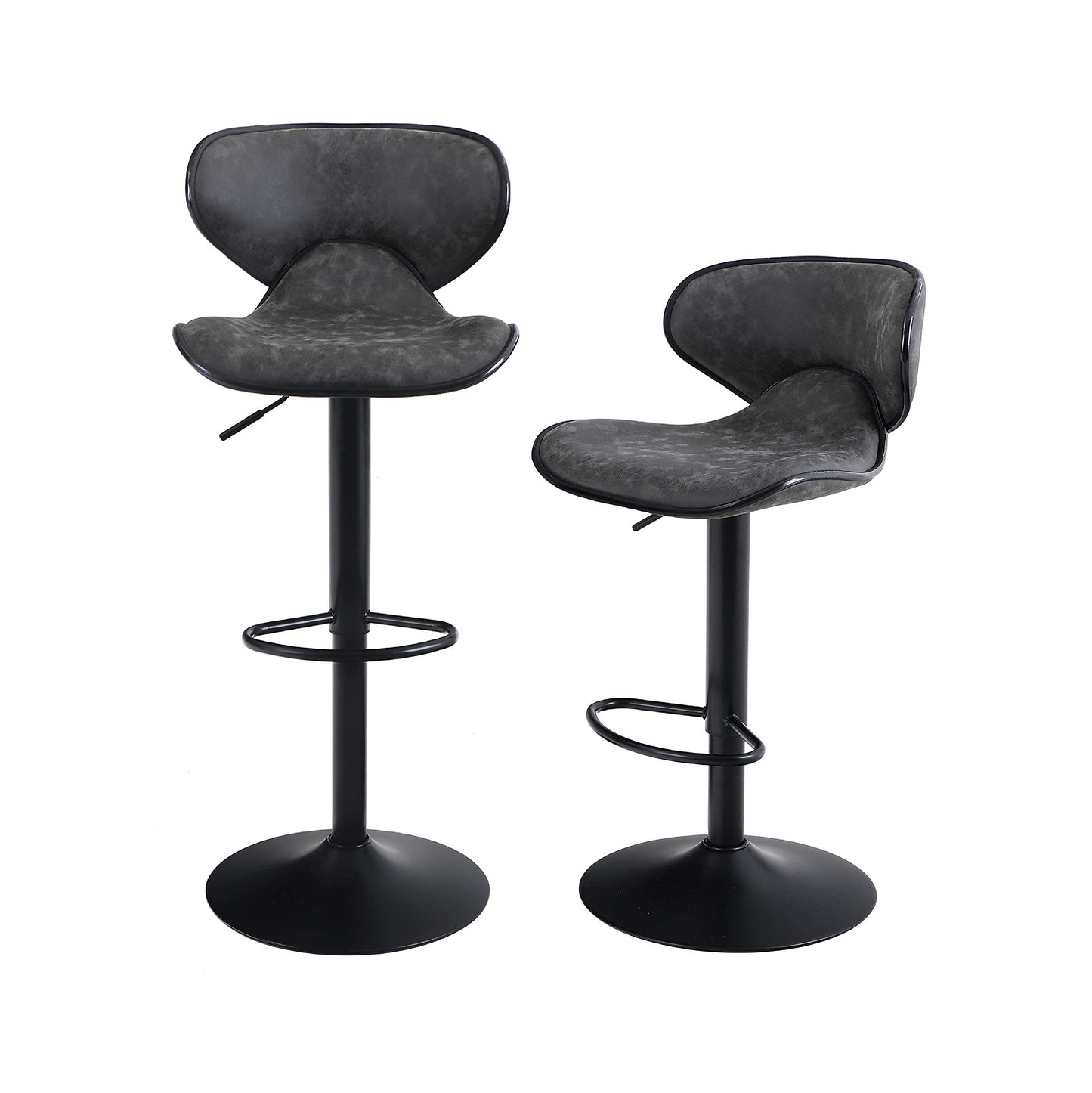 ALPHA HOME Bar Stools Modern Counter Height Bar Stools, PU Leather Adjustable Swivel Barstools, Armless Kitchen Counter Stools Dining Chairs Set of 2 (Grey)