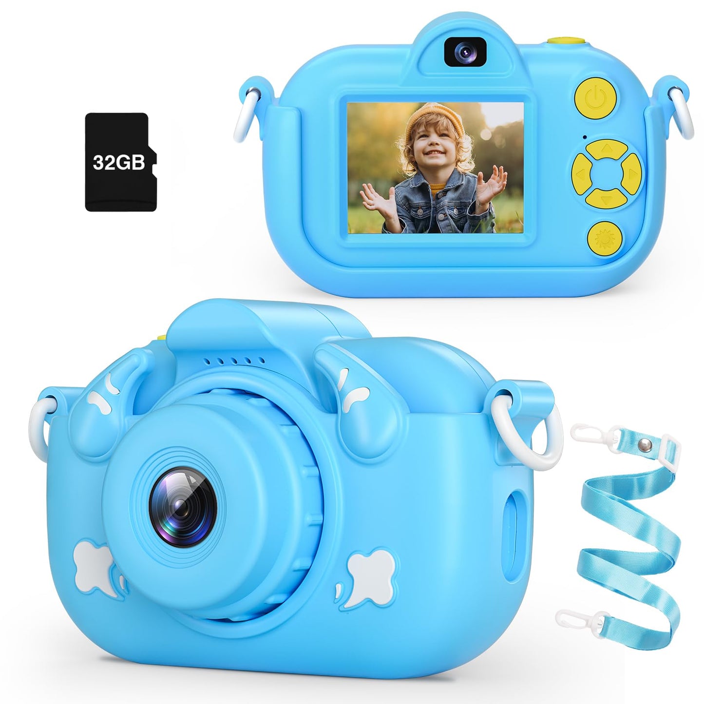 Kids Camera, HD 1080P Digital Video Camera for Boys and Girls, 32MP Kids Selfie Camera for Kids Aged 3-9, Portable Toy Toddler Camera with No Game & 32GB Card, Perfect Christmas Birthday Gifts