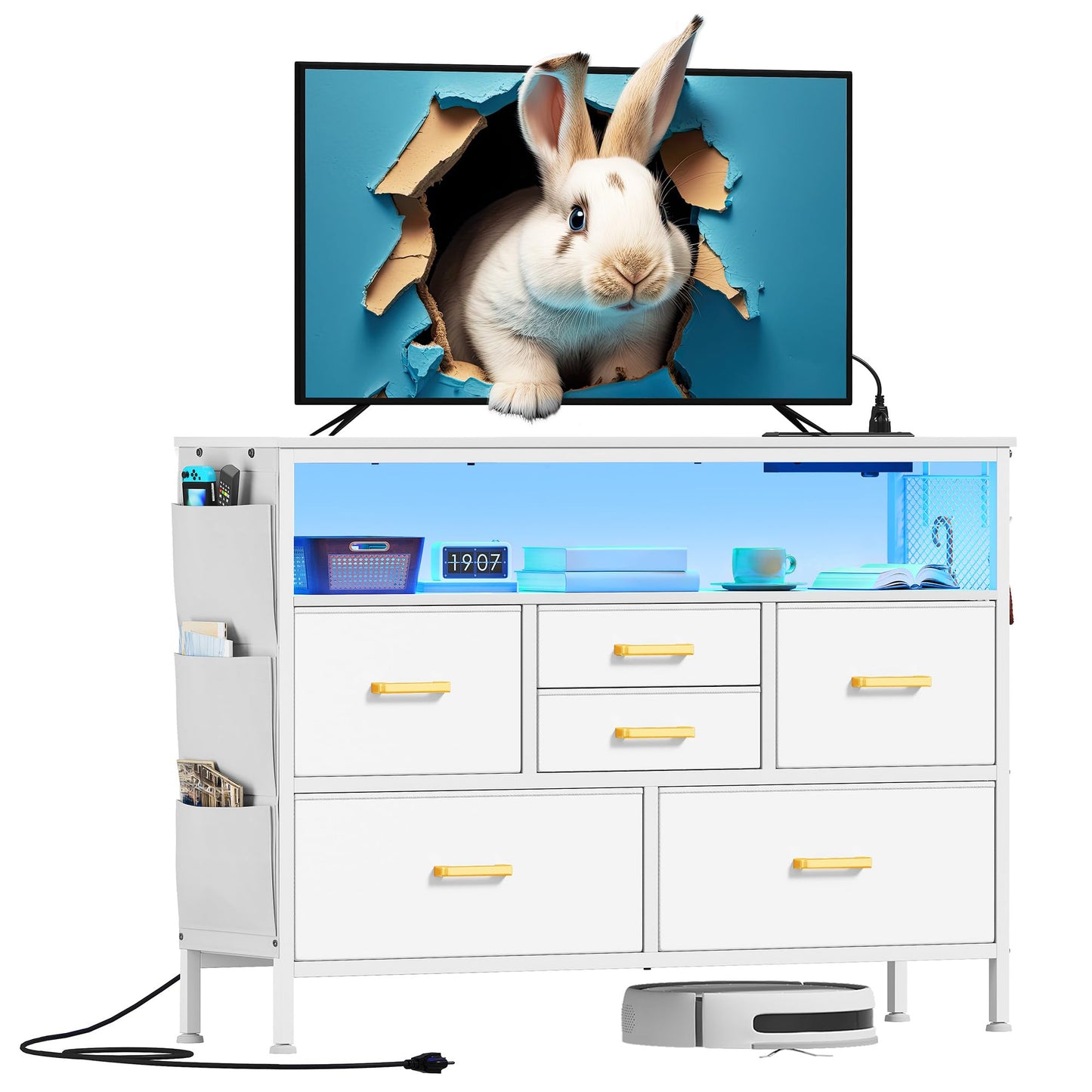 6-Drawer Dresser with LED Light & Outlet