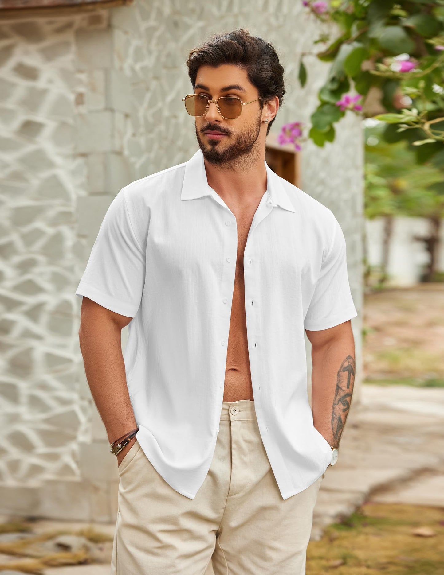 COOFANDY Men's Linen Short Sleeve Button Up Shirt
