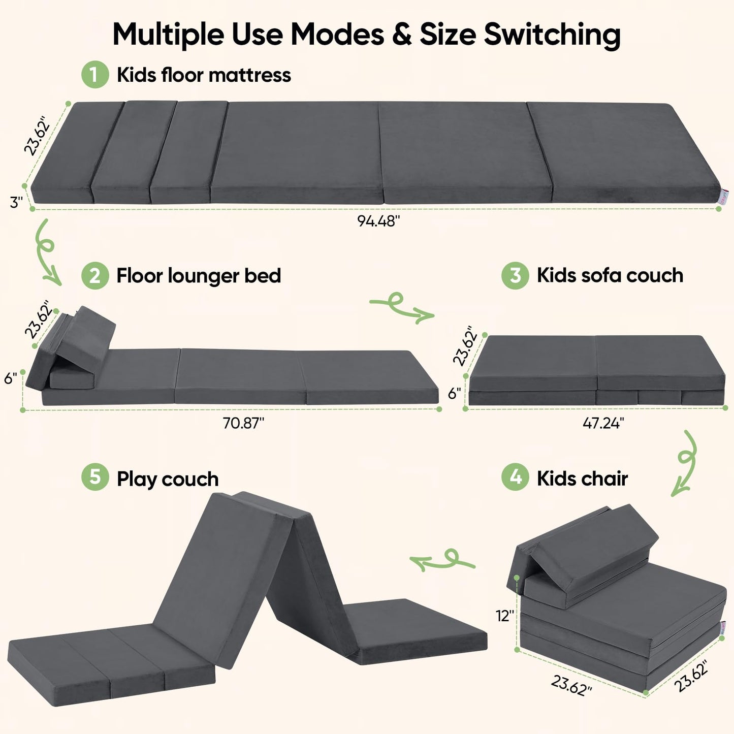Kidirect 6-in-1 Kids Folding Sofa Bed