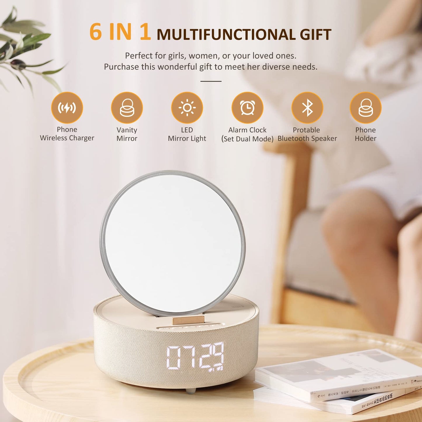 Bluetooth Speaker Alarm Clock with Wireless Charger