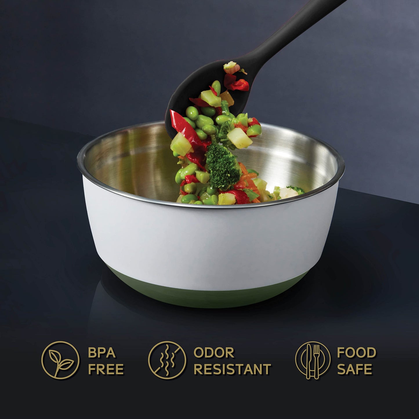 Earthmade Evolution Microwave Stainless Steel Mixing Bowl with Lid Set, 1.5qt. 2qt. 4.5qt. Tempered Glass Lids- Glass Mixing Bowl Alternative, Eco Friendly,