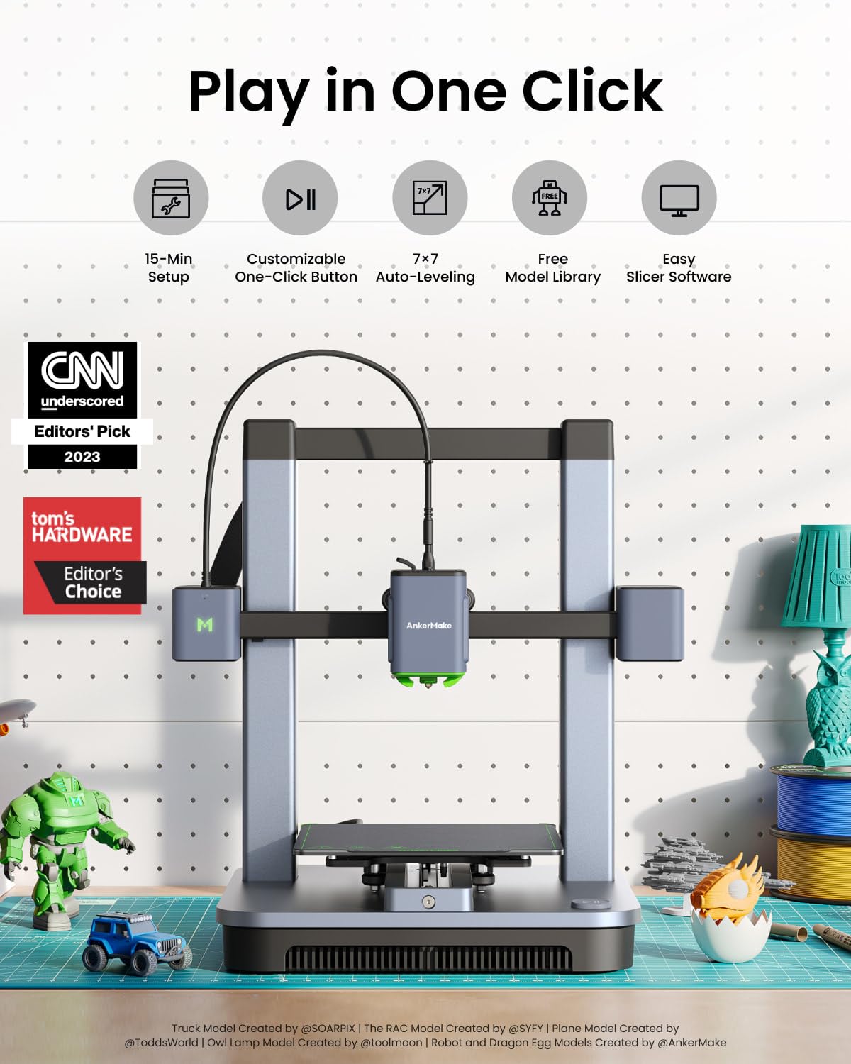 AnkerMake M5C 3D Printer, 500 mm/s High-Speed Printing, All-Metal Hotend, Supports 300℃ Printing, Control via Multi-Device, Intuitive, 7×7 Auto-Leveling, 220×220×250 mm Print Volume