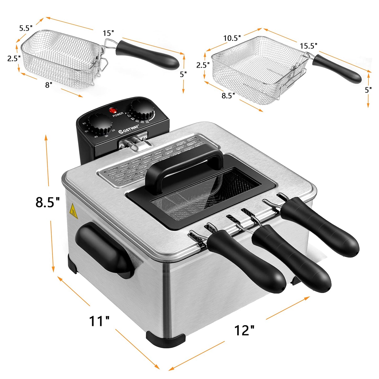 5.3Qt COSTWAY Electric Deep Fryer with Timer