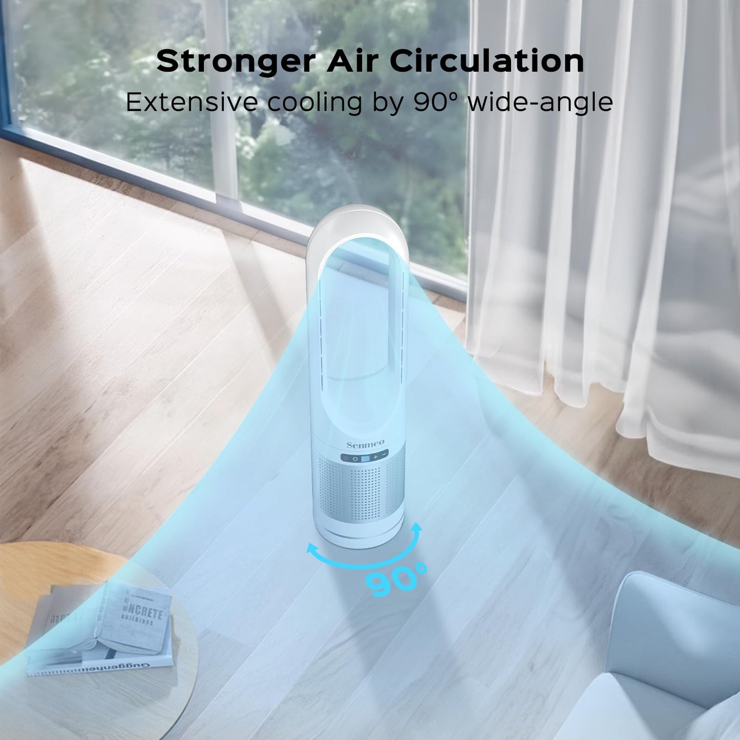 Bladeless Fan for Bedroom, 32" Quiet Tower Fan with Remote, 90ยฐ Oscillating Fan for Indoors with 8 Speeds, 9 Hour Timer, LED Display, Easy to Clean, Portable Standing Fan for Home, Office