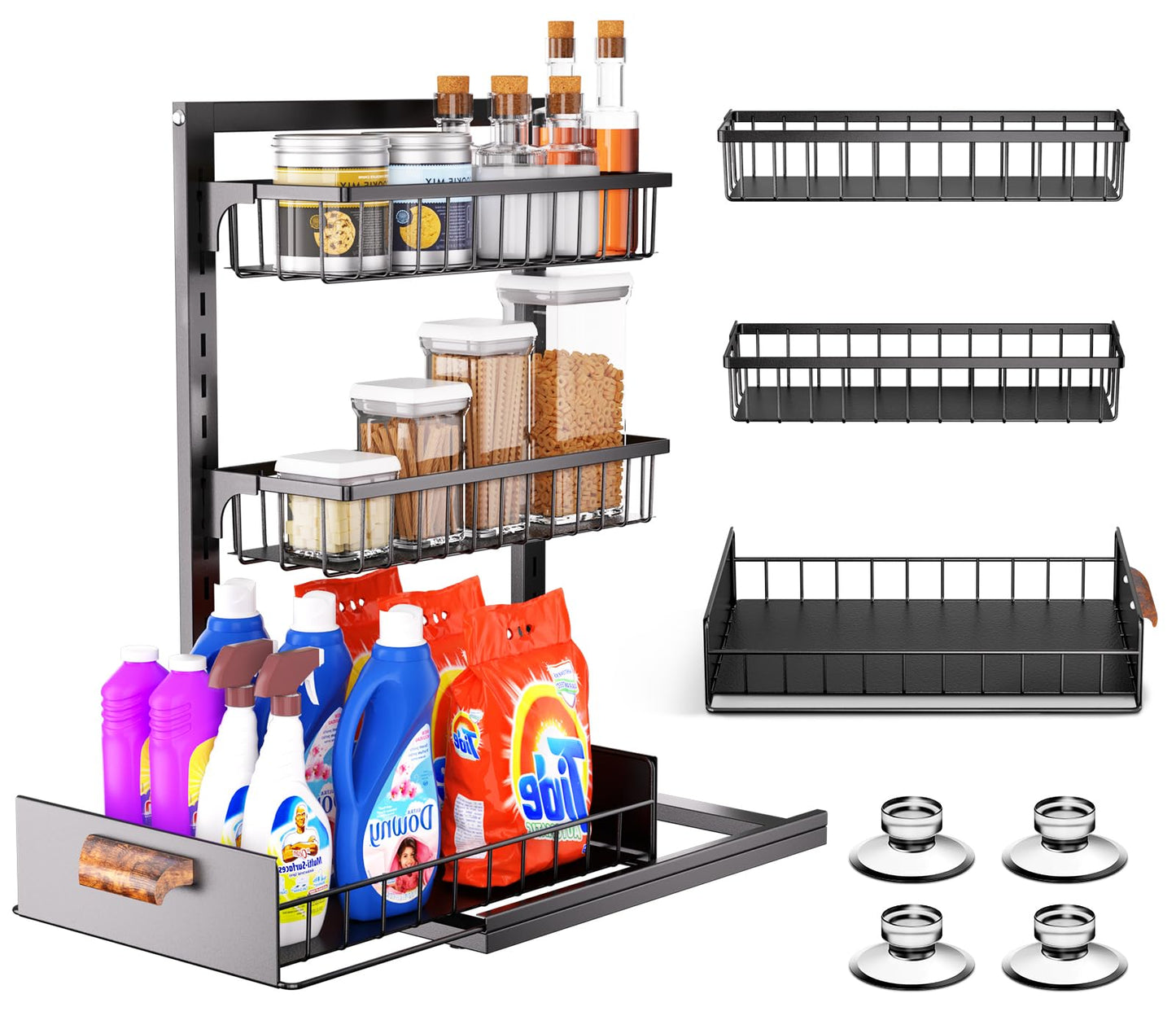 HOYRR Under Sink Organizers and Storage, 3 tier Adjustable Under Sink Organizer, Under Sink Organizer, Under Sink Storage, Suitable for kitchen sink.(black)