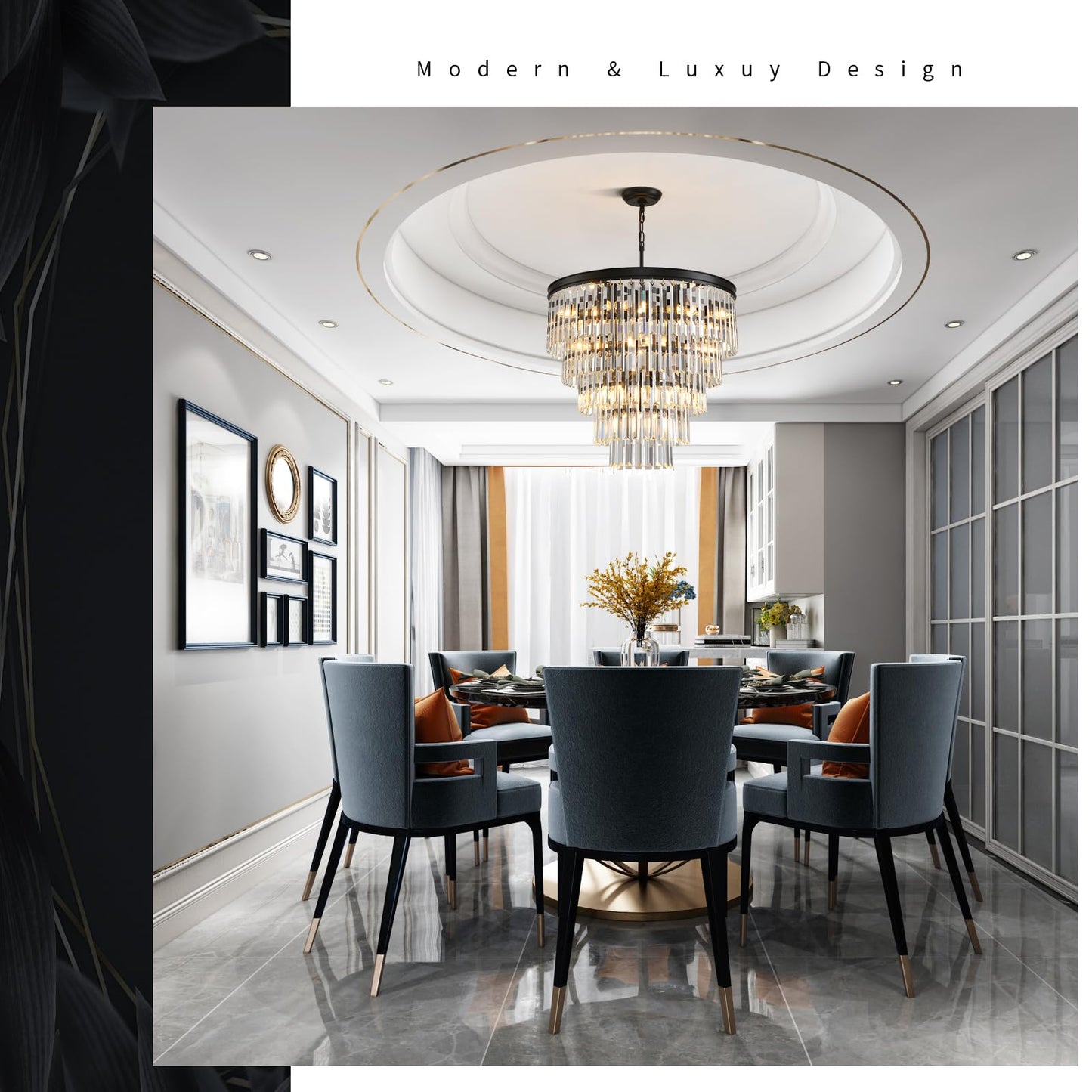 Blinghy Black Crystal Adjustable Chandelier for Home