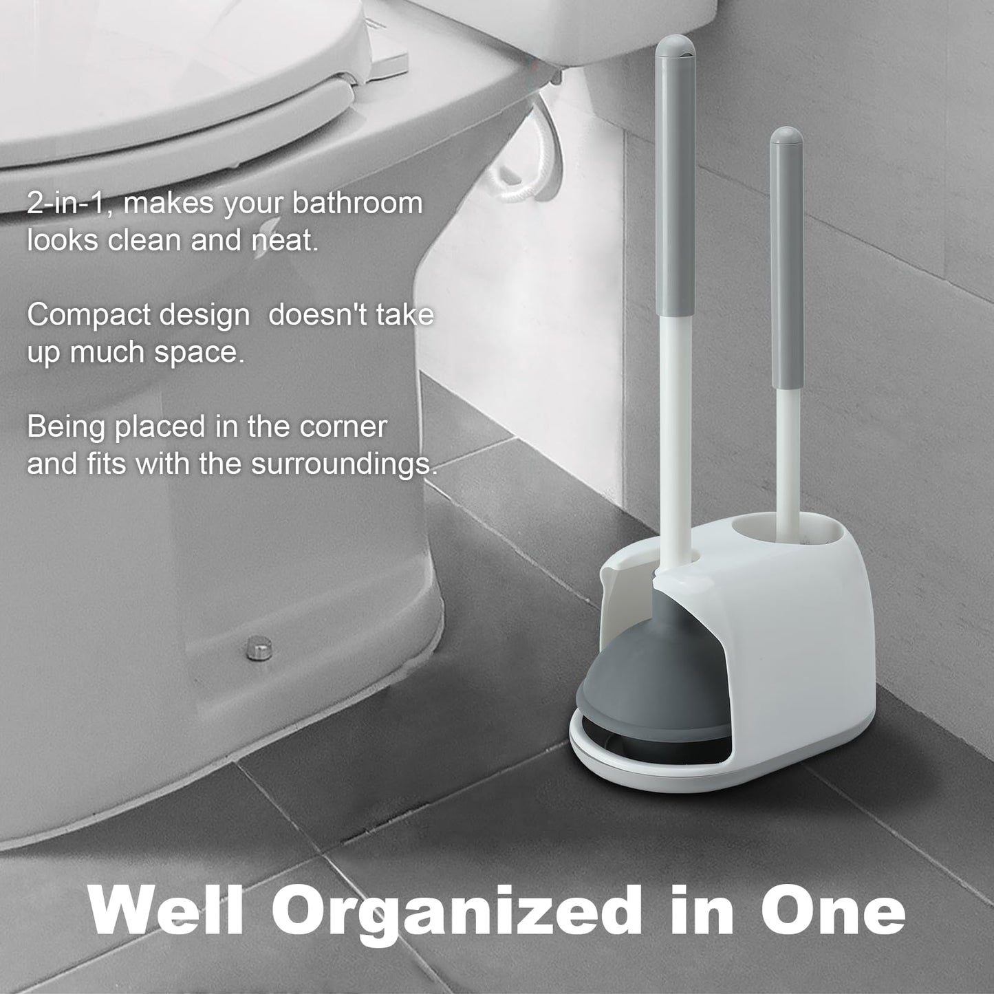 Toilet Plunger and Brush Set with Holder