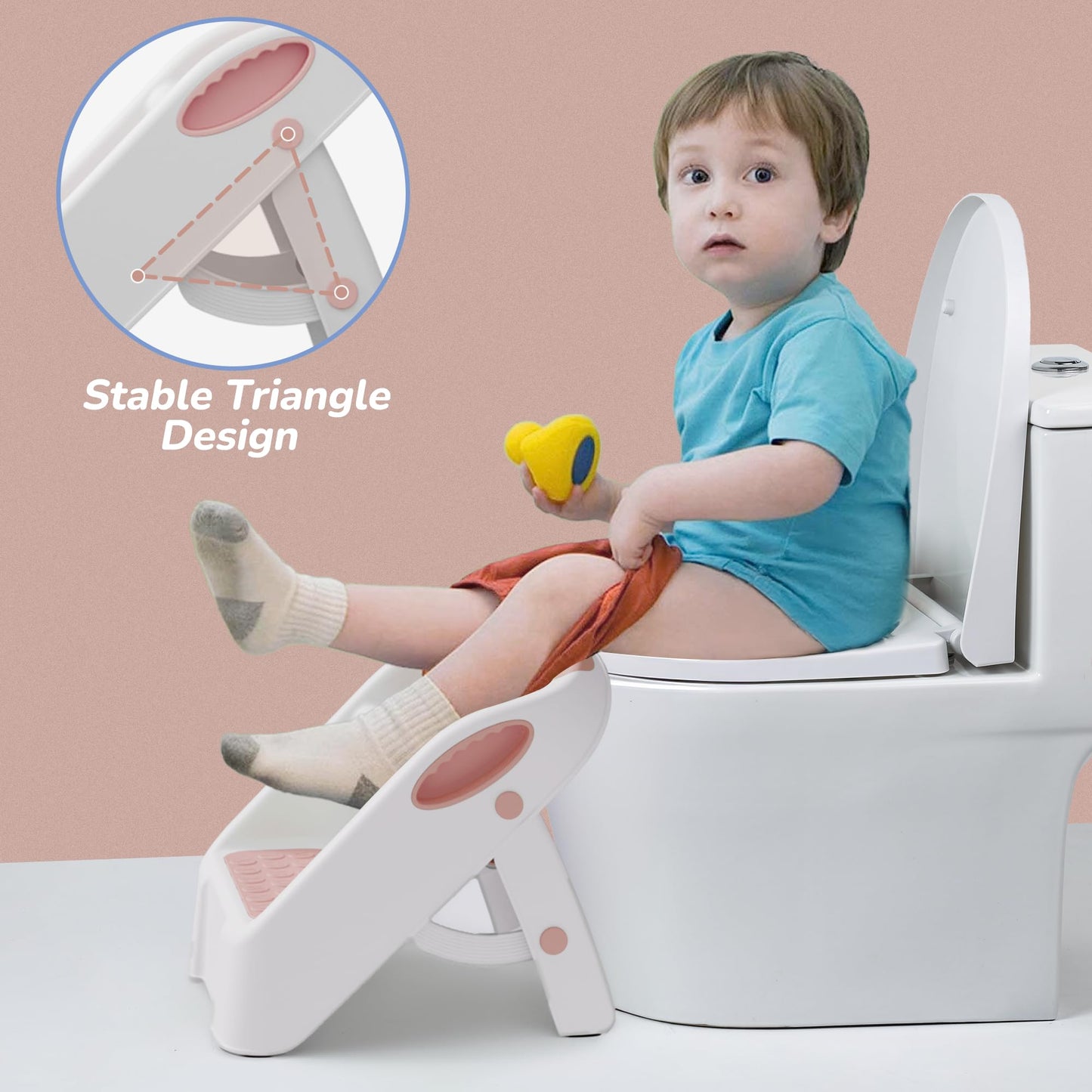 Foldable Frog Step Stool for Toddlers, Pink