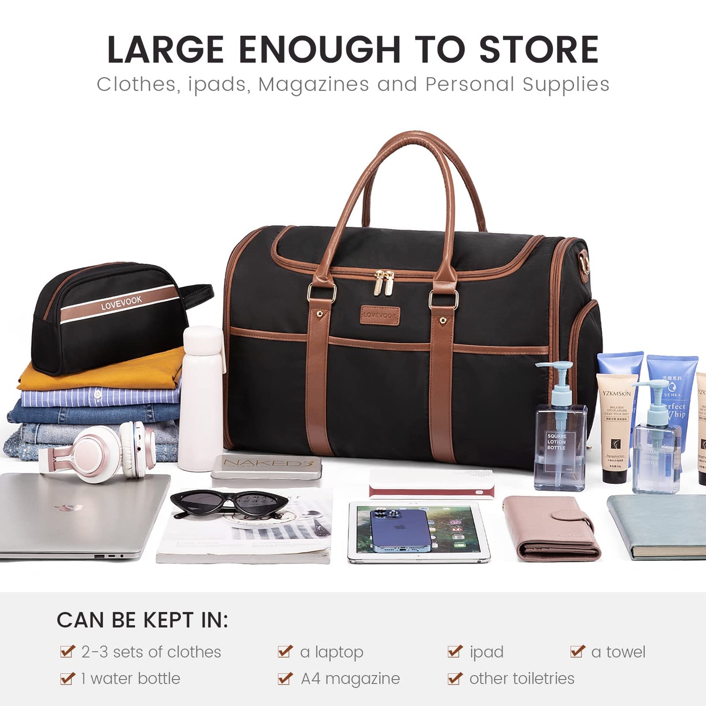 LOVEVOOK Expandable Duffle Bag with Shoe Compartment