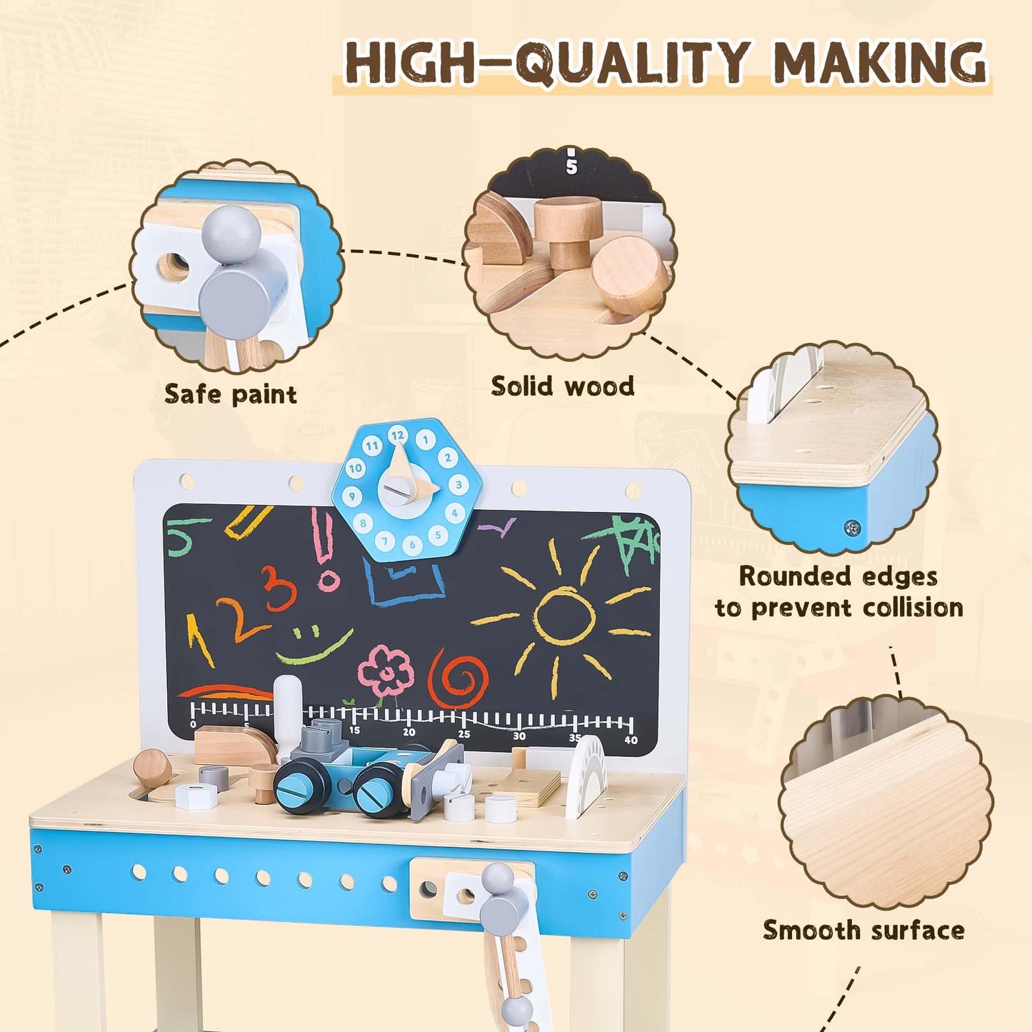 Kids Wooden Tool Workbench Playset with Storage