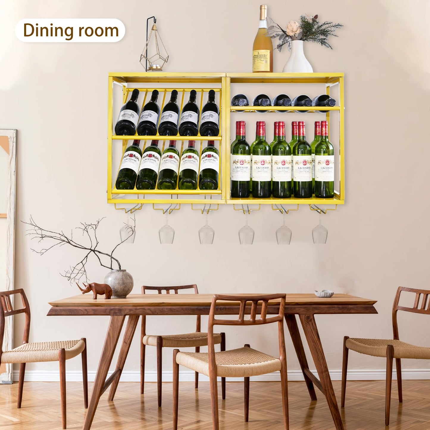 20-Bottle Wall Mounted Wine Rack with Glass Holders