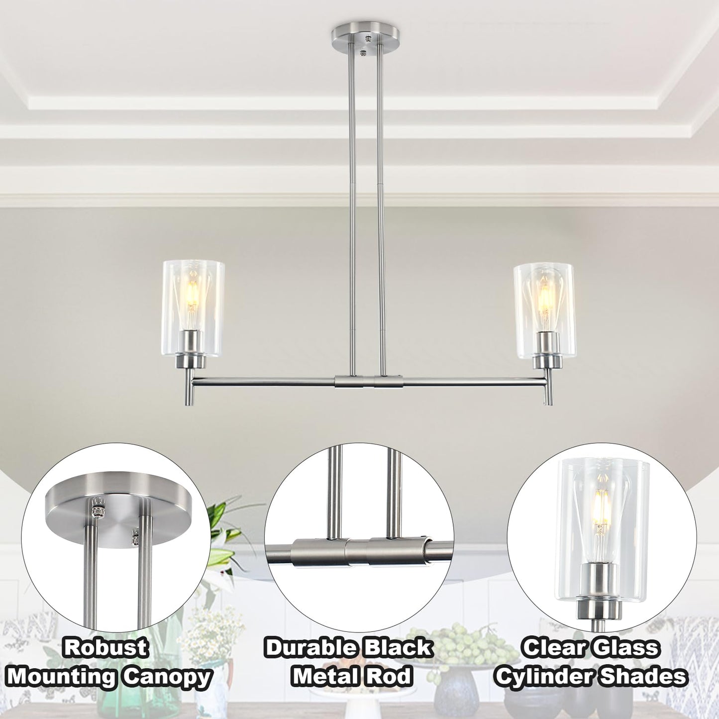 Modern 2-Light Chandelier for Kitchen Island