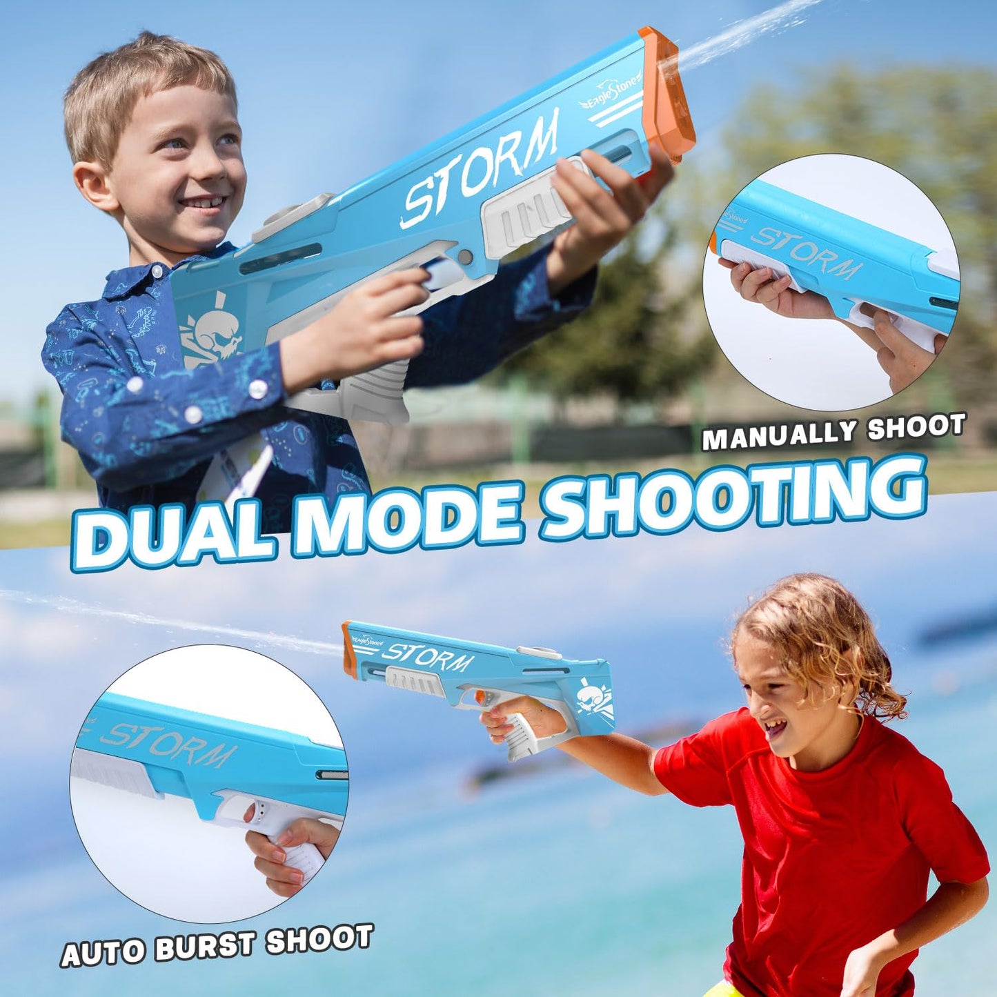 EagleStone Electric Water Gun Squirt Gun for Adults Kids Ages 8-12, Automatic Super Powerful Soaker Water Guns 33FT Long Range, Auto Absorption Modular Battery Powered, Summer Pool Outdoor Game Toys