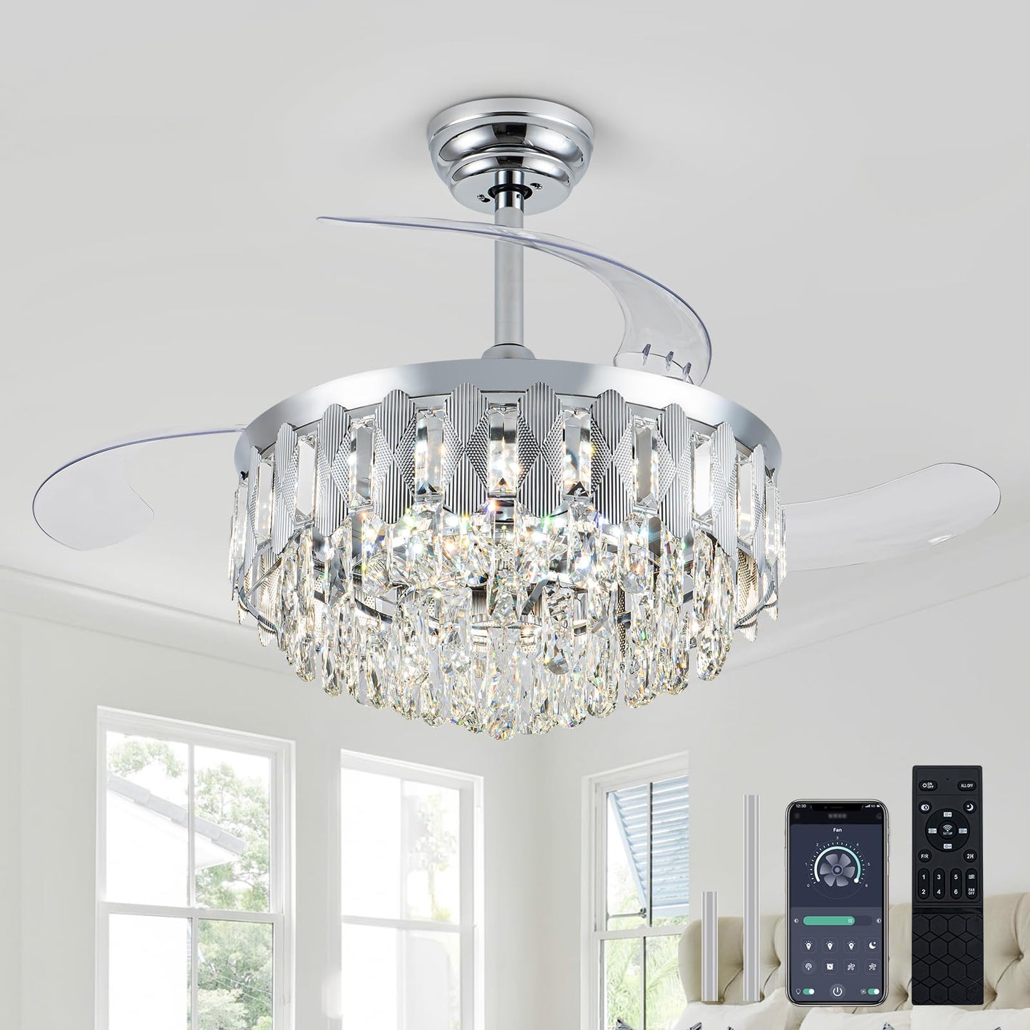 36in Retractable Ceiling Fan with Light