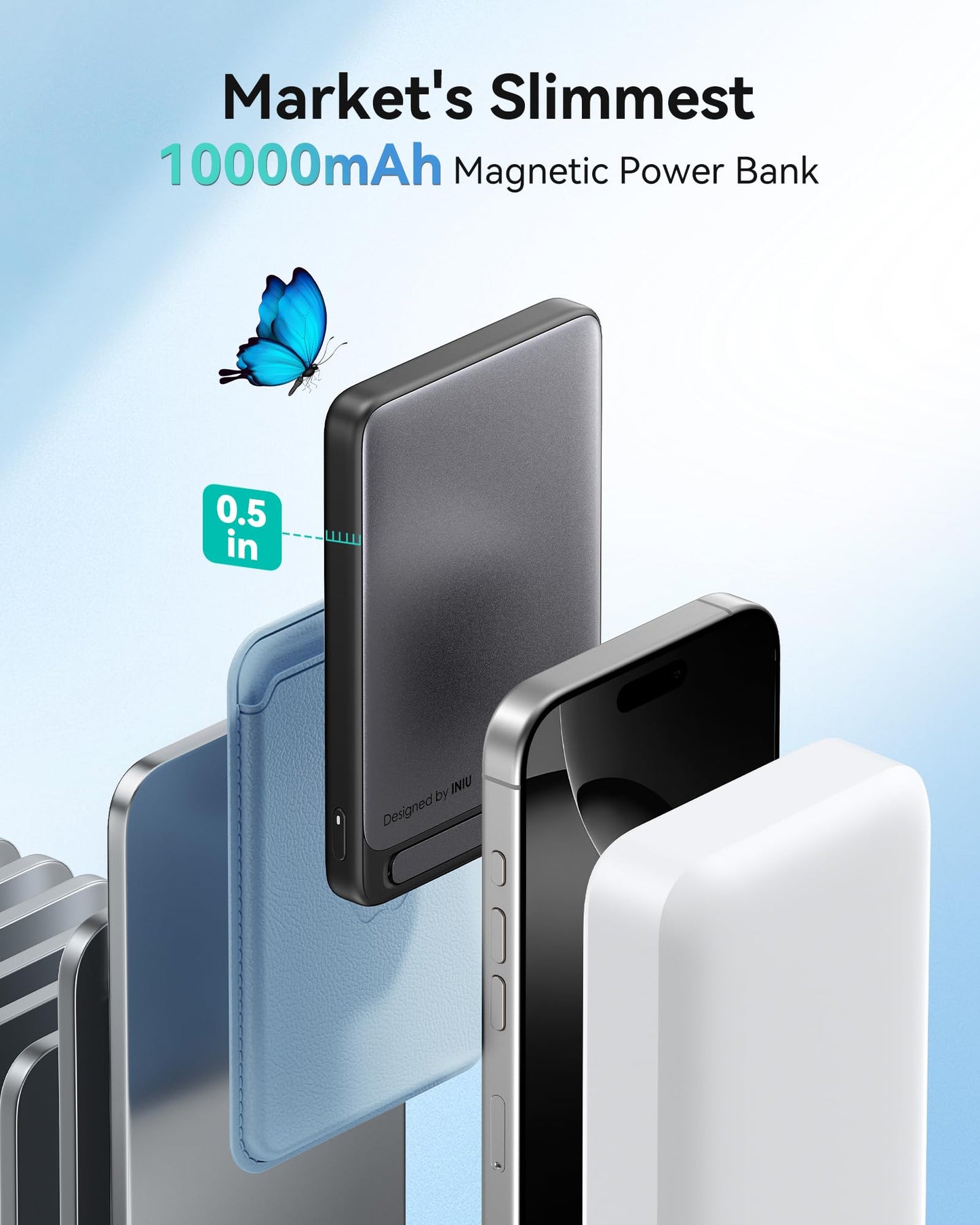 10000mAh INIU MagSafe Wireless Portable Charger with Kickstand