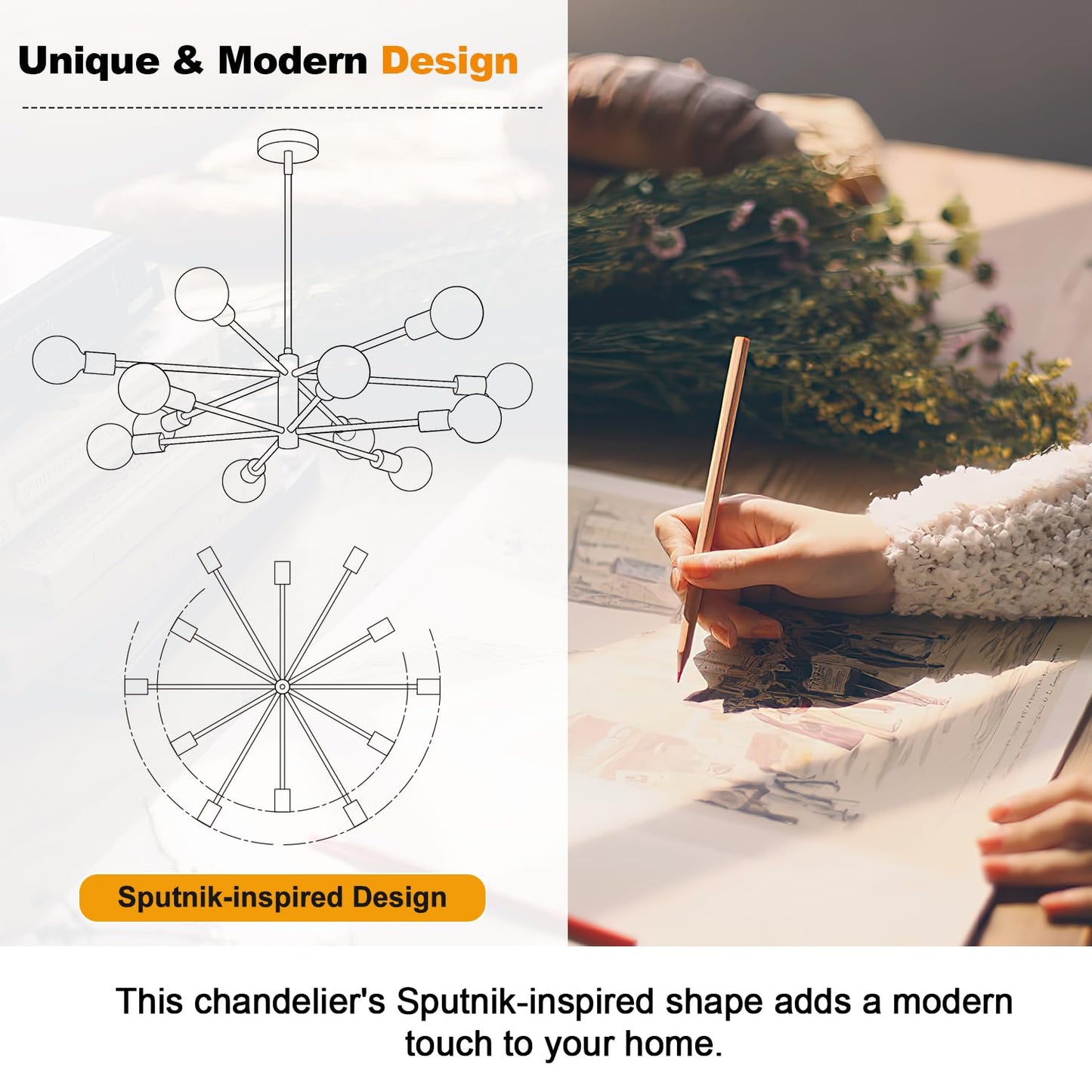 12-Light Sputnik Chandelier for Dining Room