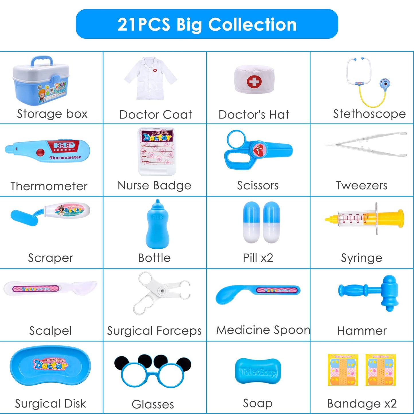 Acelane Kids Doctor Kit Pretend Play Medical Toys Set 21 PCS Doctor Roleplay Costume Stethoscope Carry Case Educational Creative STEM Family Games Birthday Kids Boys Girls 3+ Years Old