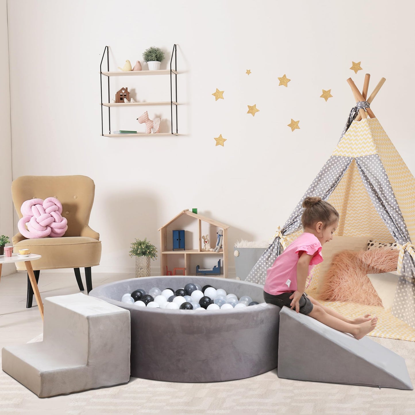 Foam Ball Pit with Climbing Blocks for Toddlers