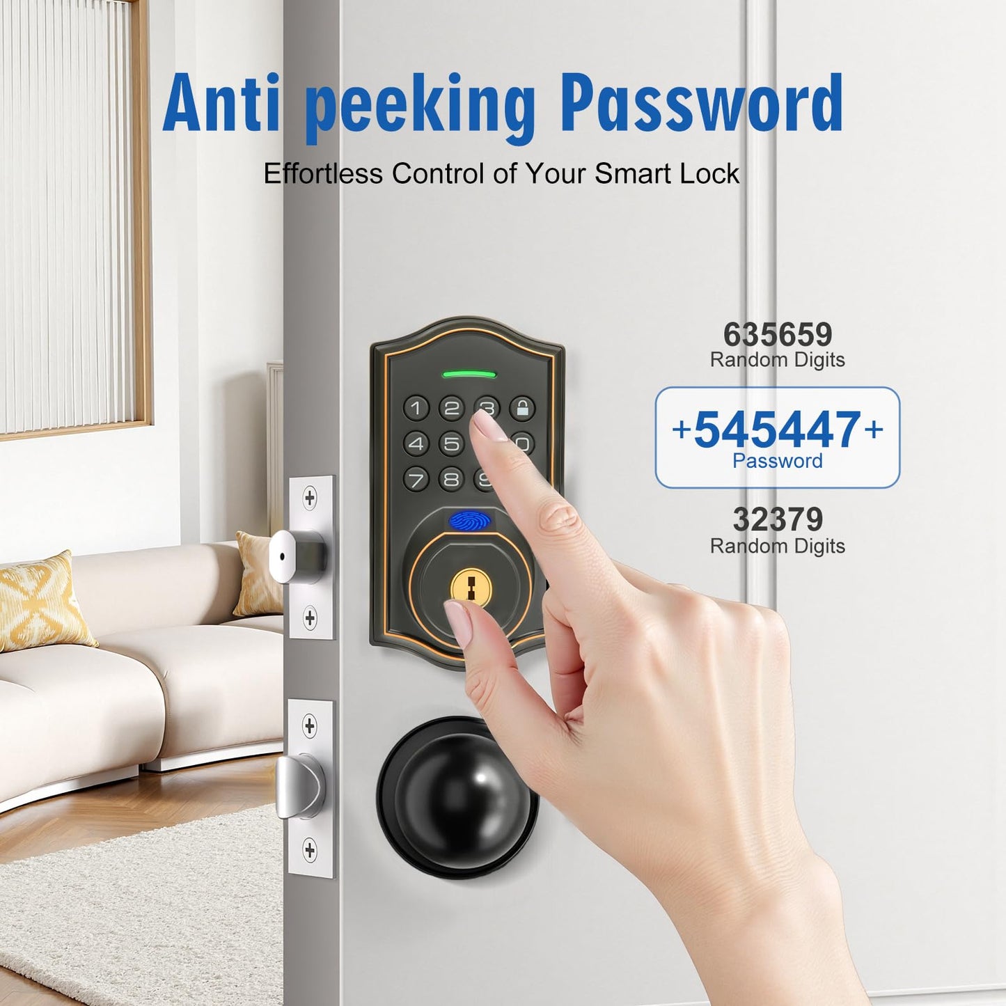 Fingerprint Smart Locks for Front Door with Handle Set,Smart Locks for Front Door,Keyless Entry Keypad Deadbolt, App Control,with 2 Knob,Anti-Peek Password,Easy Install,Auto Lock,Satin Nickel