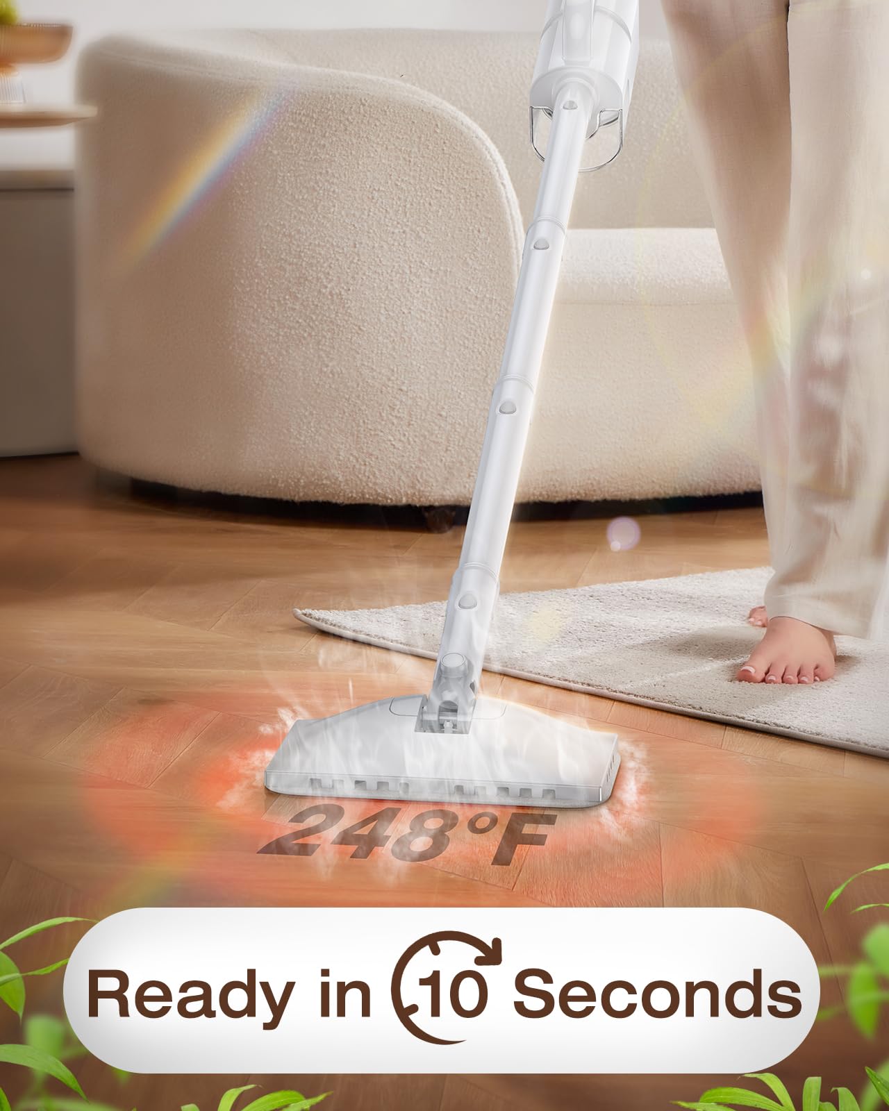 LABIGO 10-in-1 Steam Mop with Detachable Handheld Steamer, 350ml Tank, 10s Heat-Up, 248°F Steam Cleaner, 2-Level Control and Swivel Head for Floors, Carpets, Tiles, BBQ grill and Multi-Surface