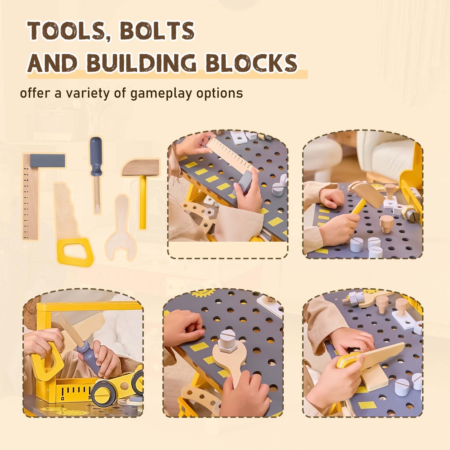 Kids Wooden Tool Bench with Realistic Tools Set
