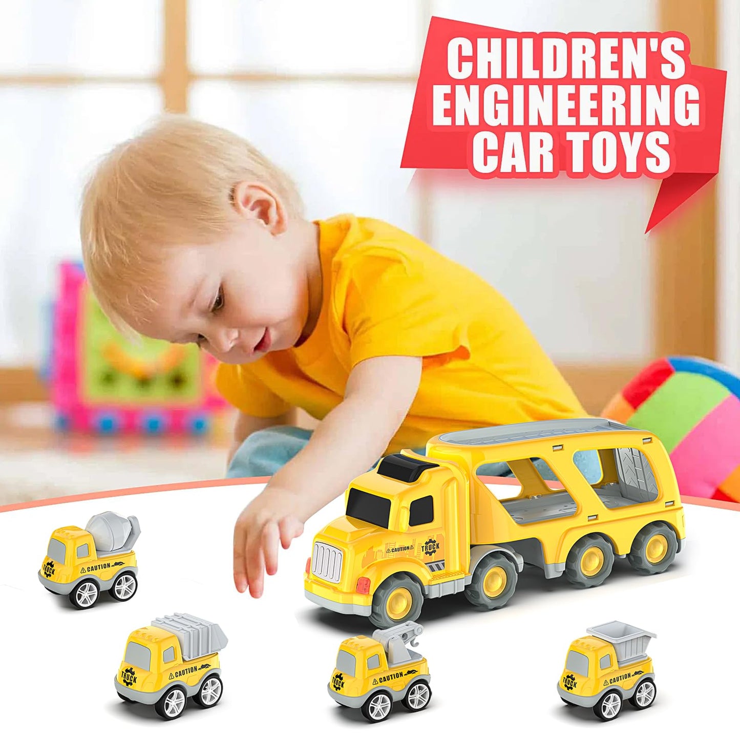 5-in-1 Transport Trucks Cars Toy Set for Kids