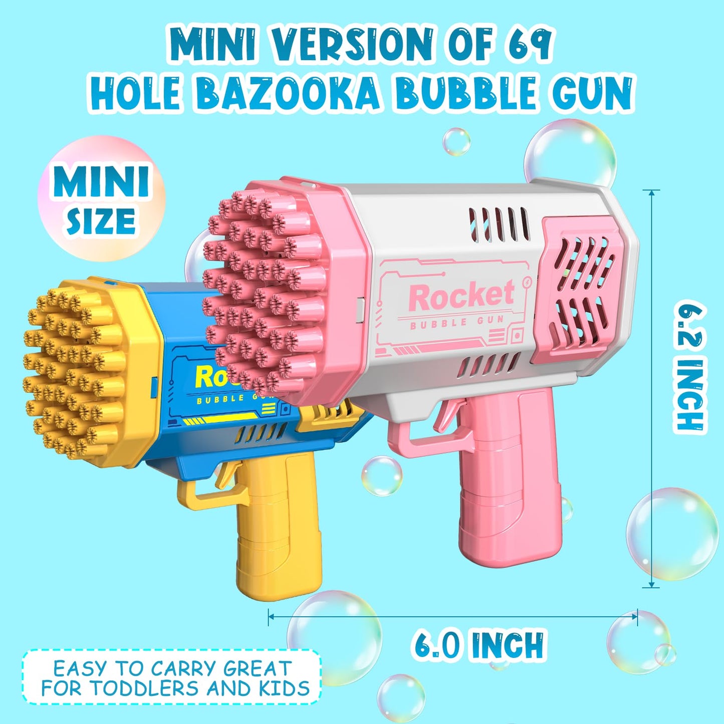 Bubble Machine 2 Pack Mini Bubble Gun for Toddlers, Bubble Maker Blower Toys with Lights,4000+ Bubbles Per Minute for Boys Girls Toddlers Outdoor Indoor Birthday Wedding Party (Blue Pink)
