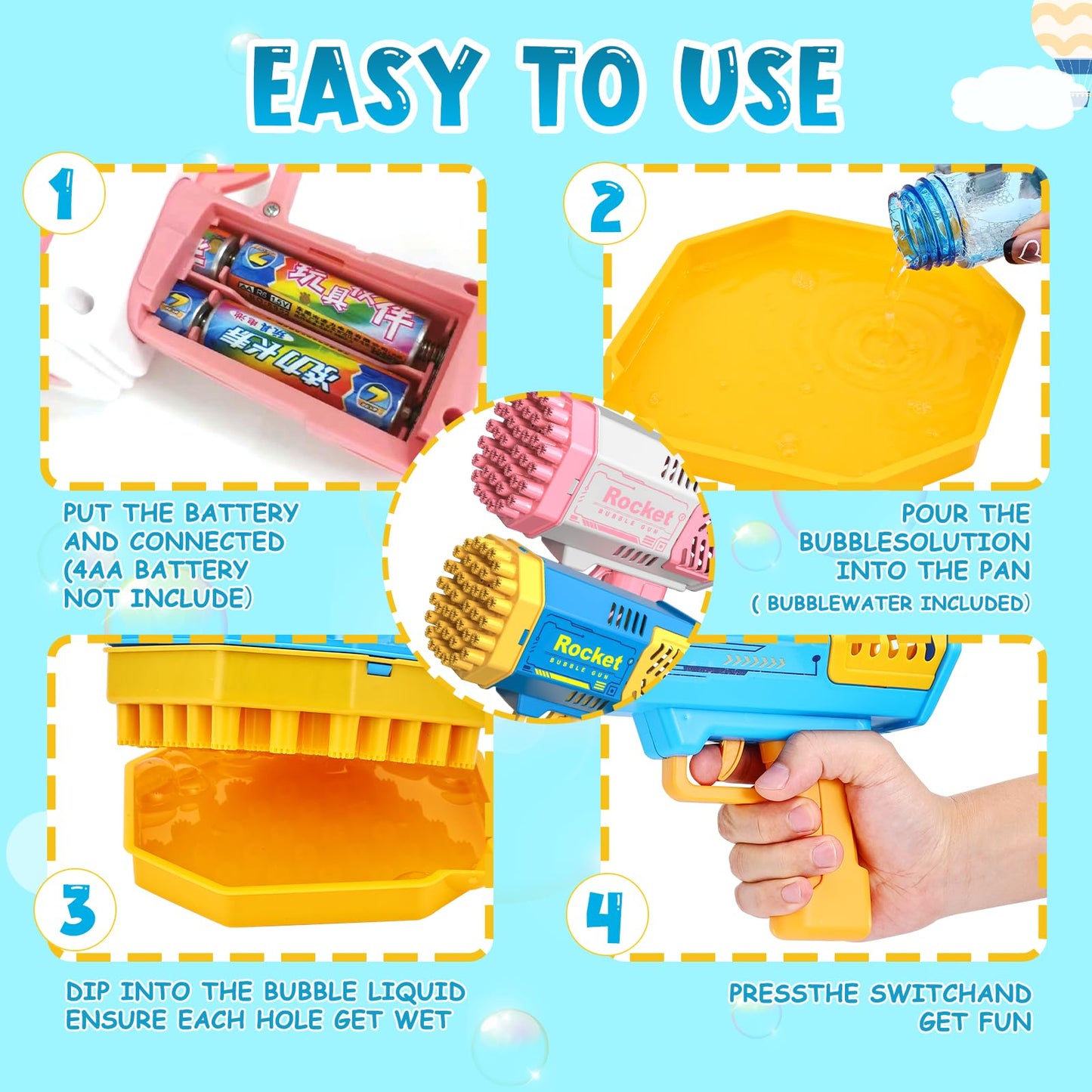 Bubble Machine 2 Pack Mini Bubble Gun for Toddlers, Bubble Maker Blower Toys with Lights,4000+ Bubbles Per Minute for Boys Girls Toddlers Outdoor Indoor Birthday Wedding Party (Blue Pink)