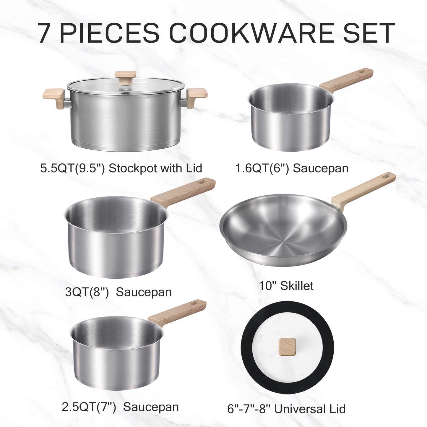 CAROTE 7-Piece Stainless Steel Cookware Set