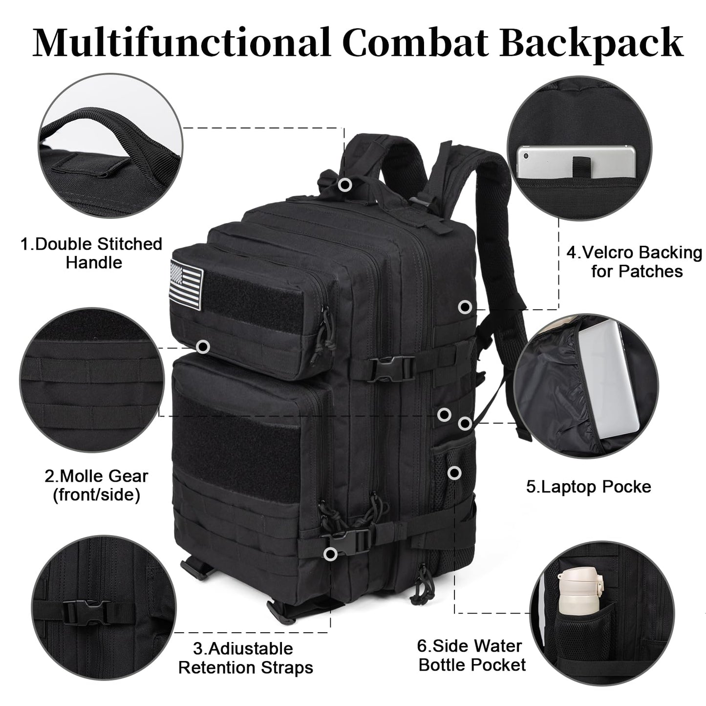 GreenLovesPet Tactical Backpack for Men and Women, 45L Large Capacity Military Backpack, Molle Backpack used for Outdoor Hiking, Fitness, Camping, Daily Work, Hunting