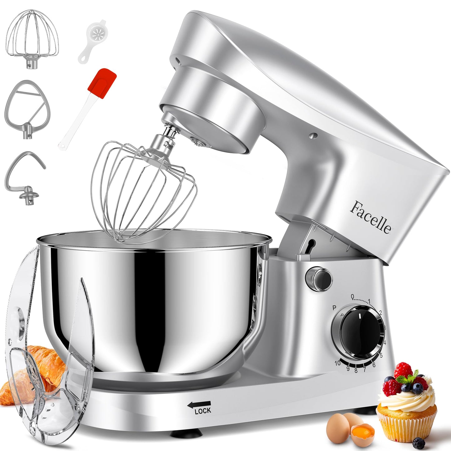 10-Speed 6QT Facelle Stand Mixer with Attachments