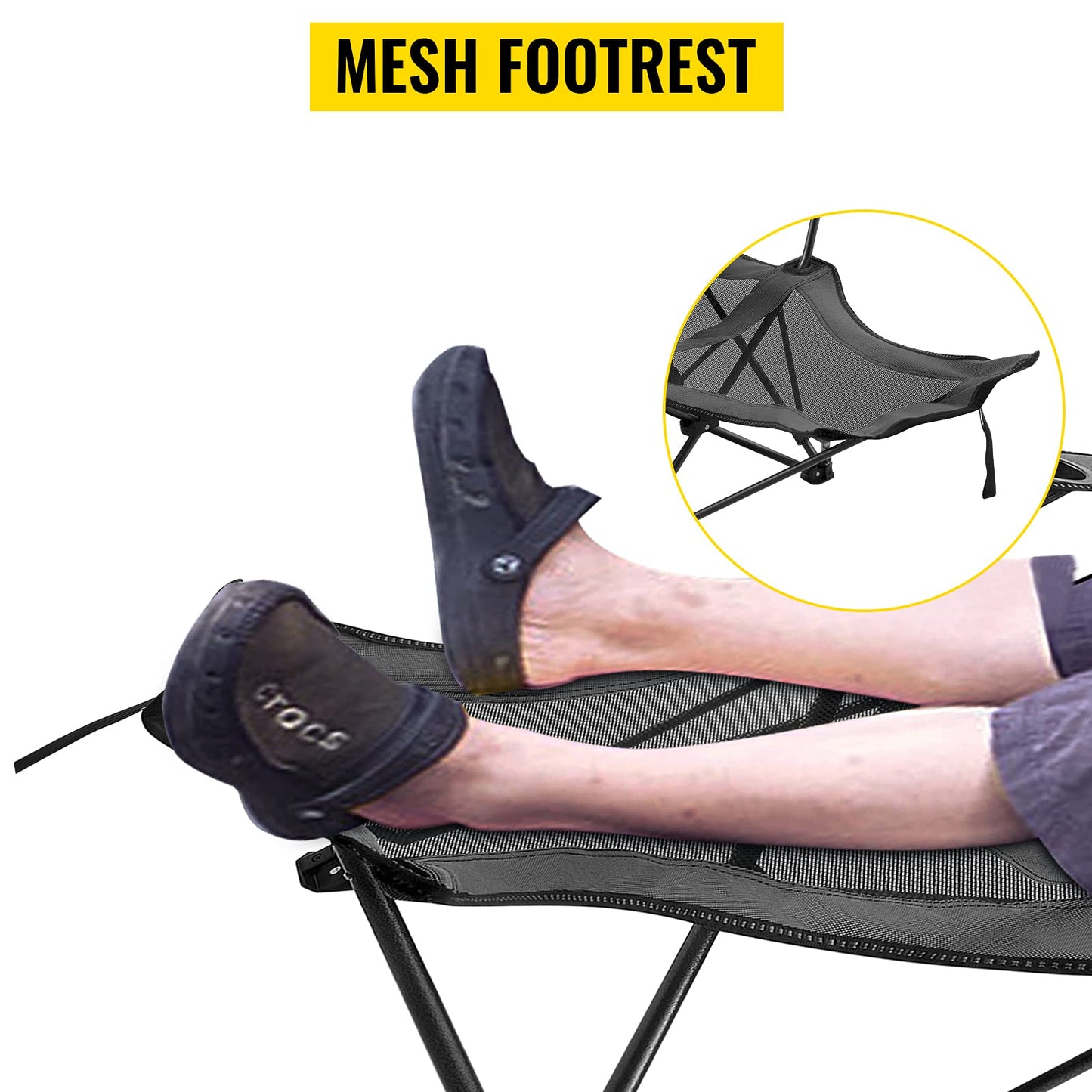 Happybuy Folding Camp Chair with Footrest Mesh, Portable Lounge Chair with Cup Holder and Storage Bag, for Camping Fishing and Other Outdoor Activities (Grey)
