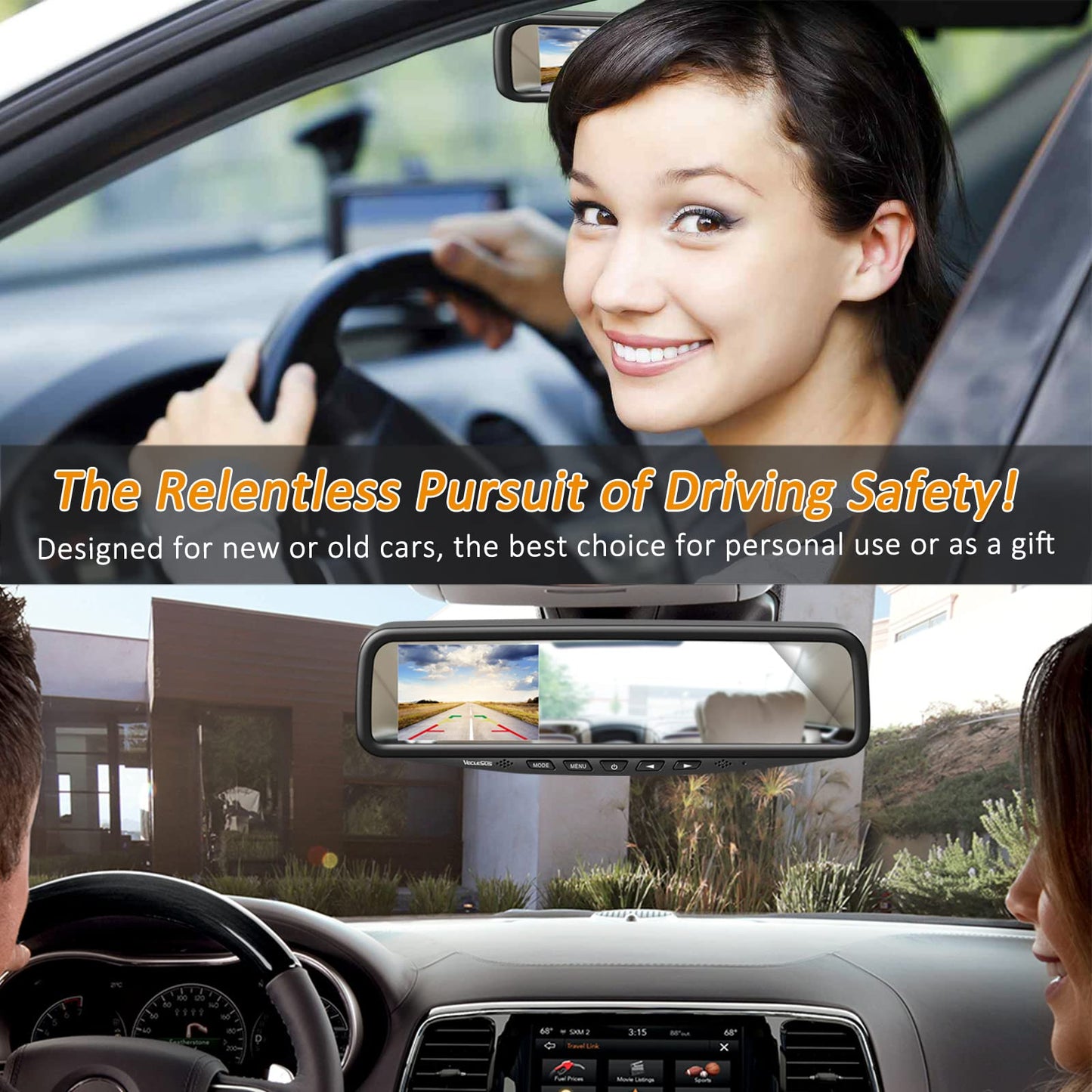 VECLESUS VT1 1080P Wired Car Backup Camera Kit, Easy to Install for Continuous or Reversing Viewing, 4.3" in-Mirror Clip-on Monitor with HD Backup Camera for Cars, Pickups, SUVs, Vans, Sedans, Trucks