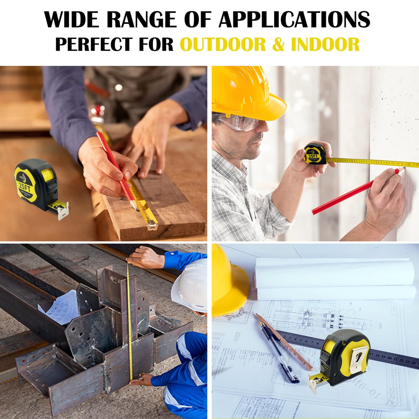 JIANGHUA Tape Measure 25FT, Retractable Measuring Tape with Fractions 1/8, Heavy-Duty Measurement Tape with Rubber Protective Casing, Both Side, Easy to Read for Construction, Carpenter, Surveyors