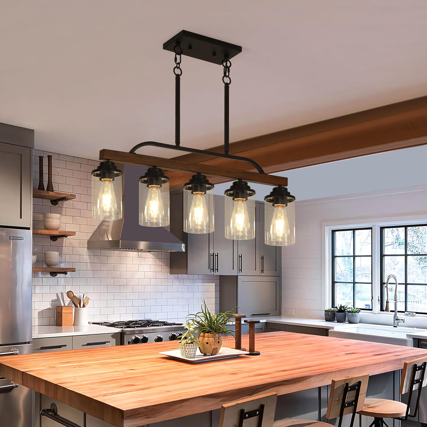 KEESFU 5-Light Farmhouse Pendant Light Fixture