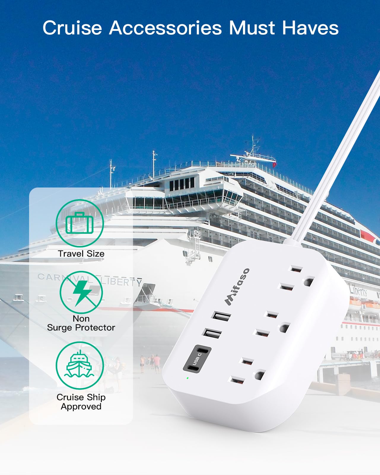 Mifaso 5Ft Power Strip with 4 USB Ports
