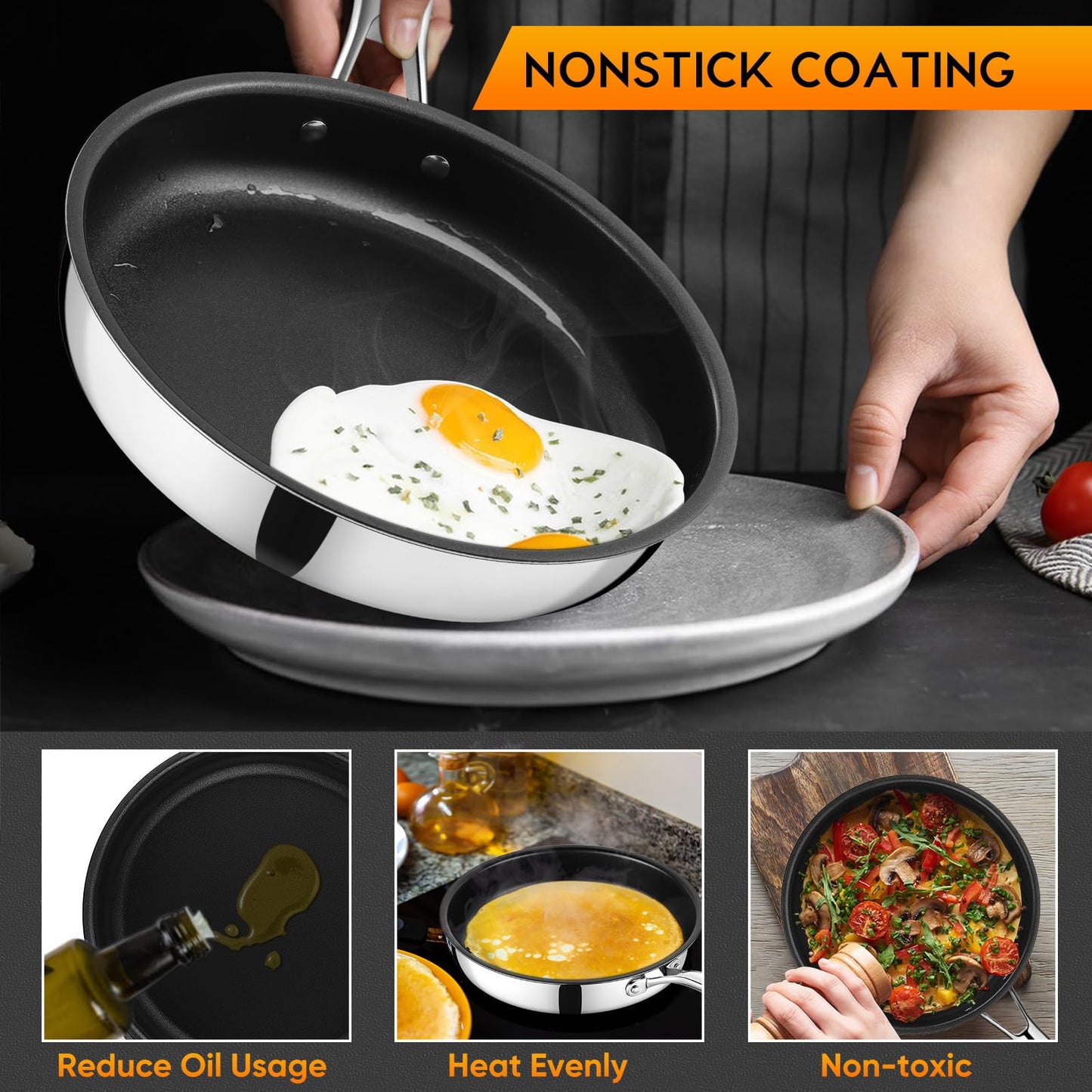 E-far 8" Nonstick Tri-Ply Frying Pan