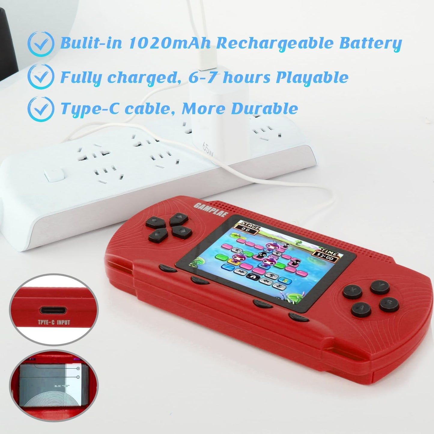 GAMPLAE Retro Handheld Games for Kids, Handheld Game Console Support TV Output, 3.0'' Large Screen Built-in 258 HD Classic Educational Games Retro Video Game Console Birthday for Boys Girls