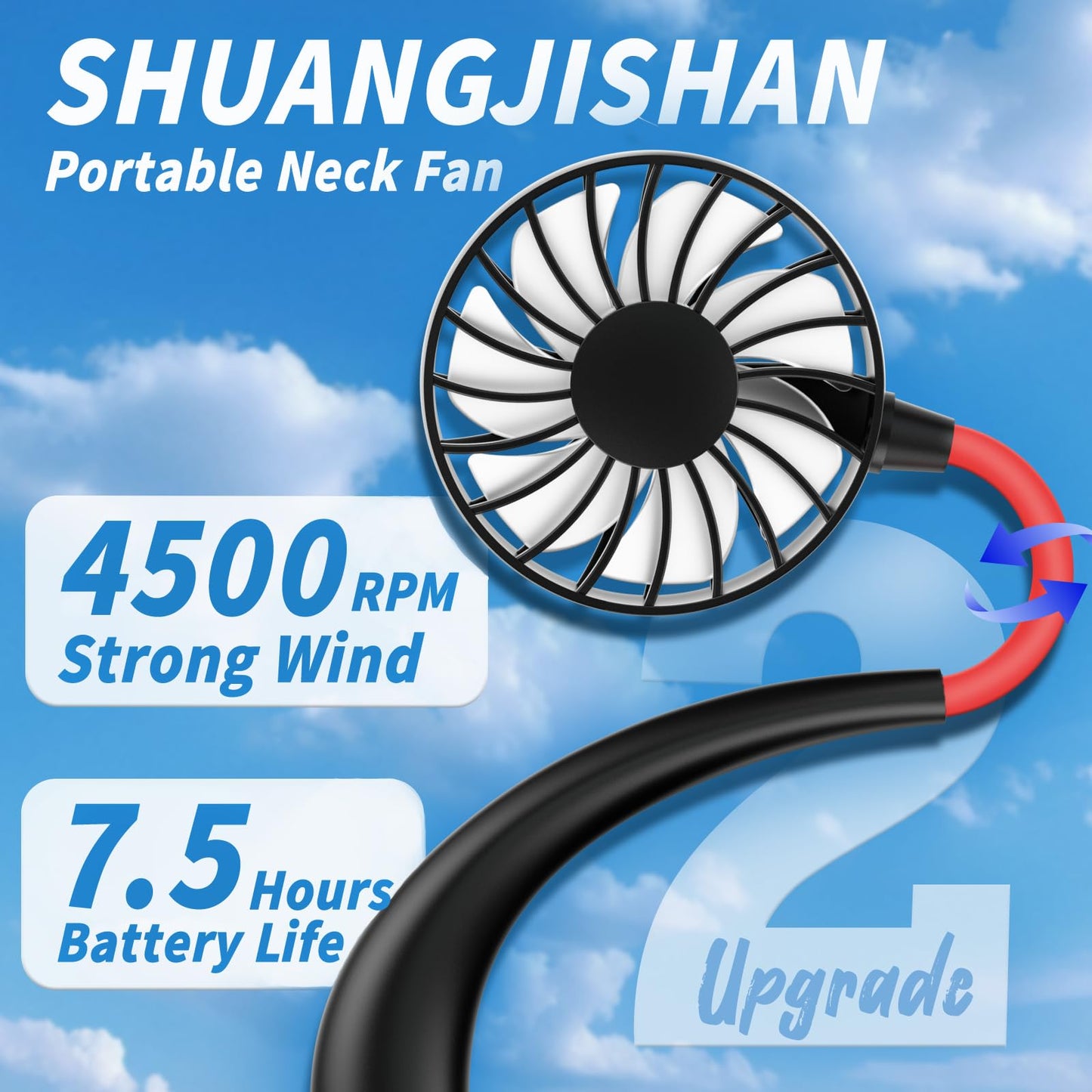Portable Hands-Free Neck Fan, USB Rechargeable