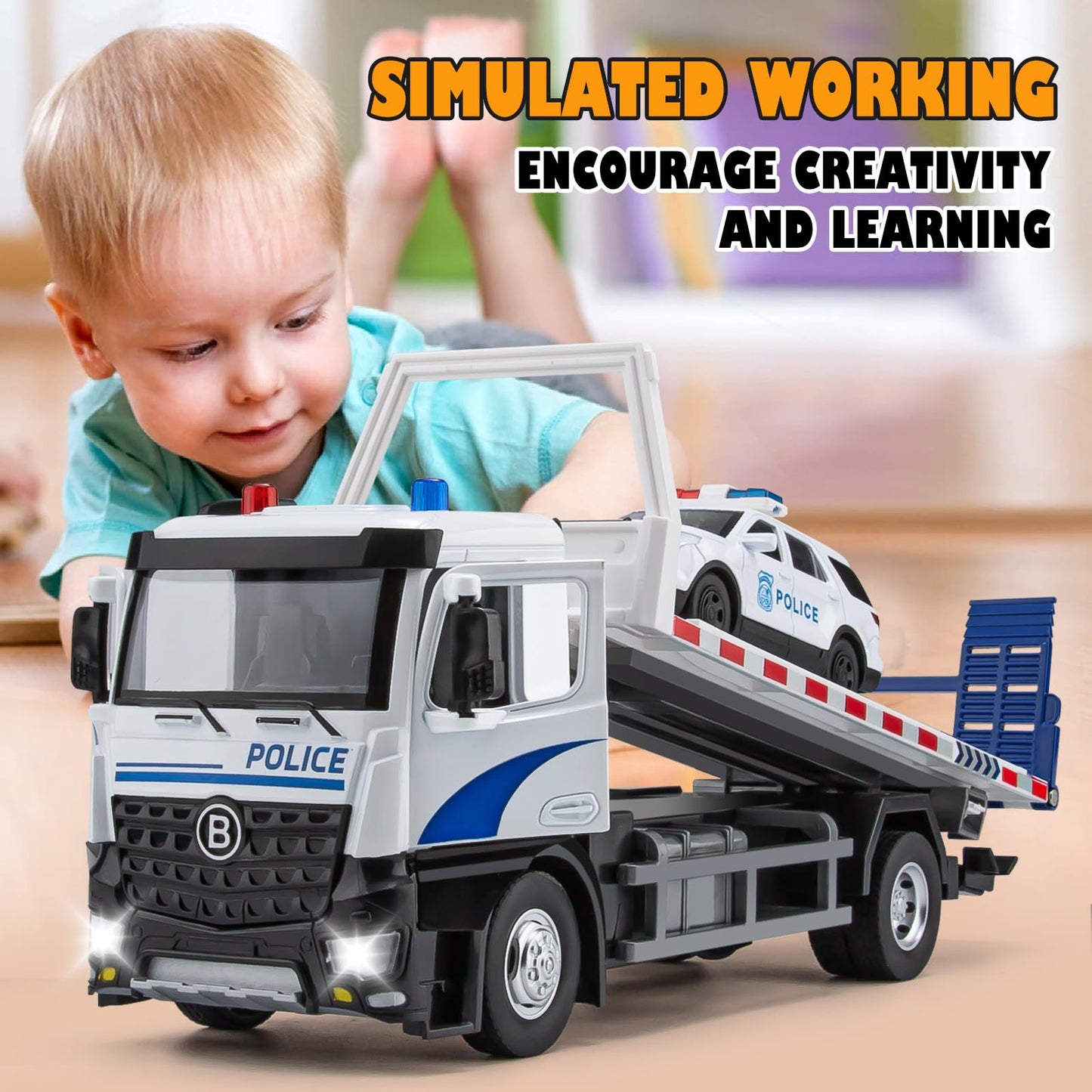 Police Tow Truck Toy with Lights and Sounds