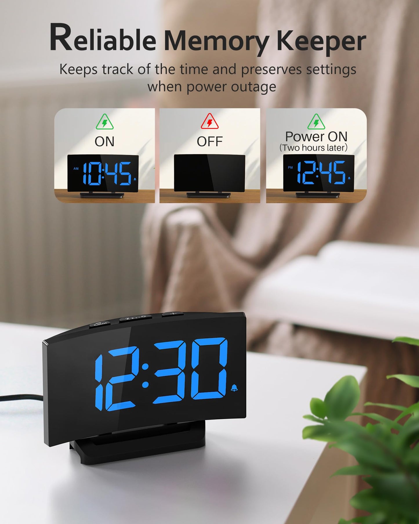 2 Pack Digital Alarm Clock with LED Display and Snooze