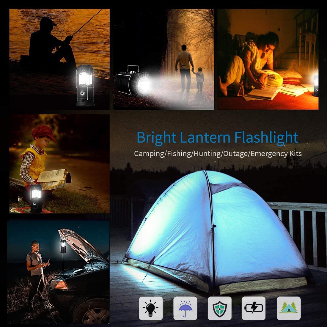 2 Pack Solar Rechargeable LED Camping Lanterns