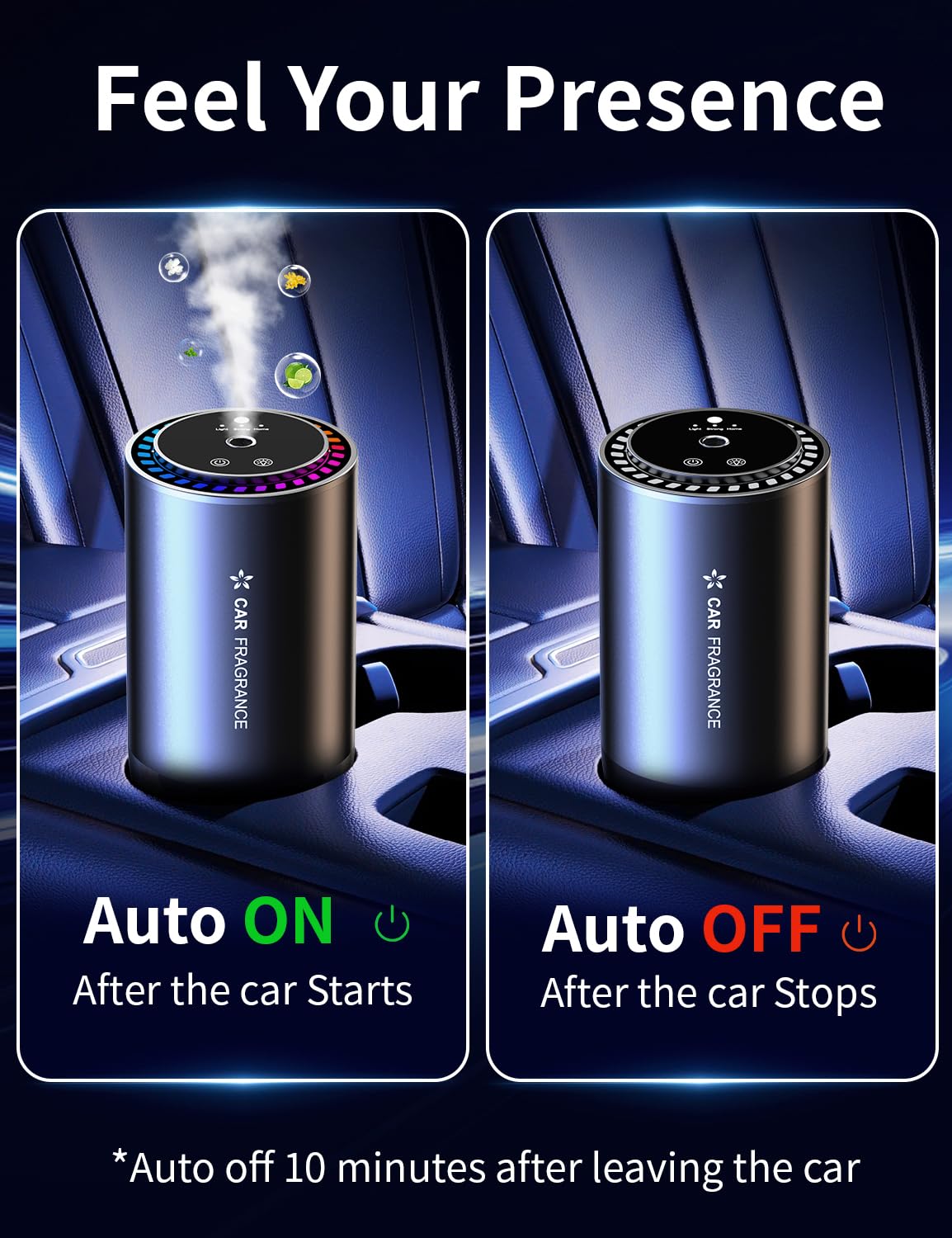 BETNEP Smart Car Air Fresheners, New Smell Experience Cologne Car Freshener Essential Oil Diffuser, Adjustable Concentration, Auto On/Off, Built-in Battery, Each Bottle of Perfume Lasts 120 Days