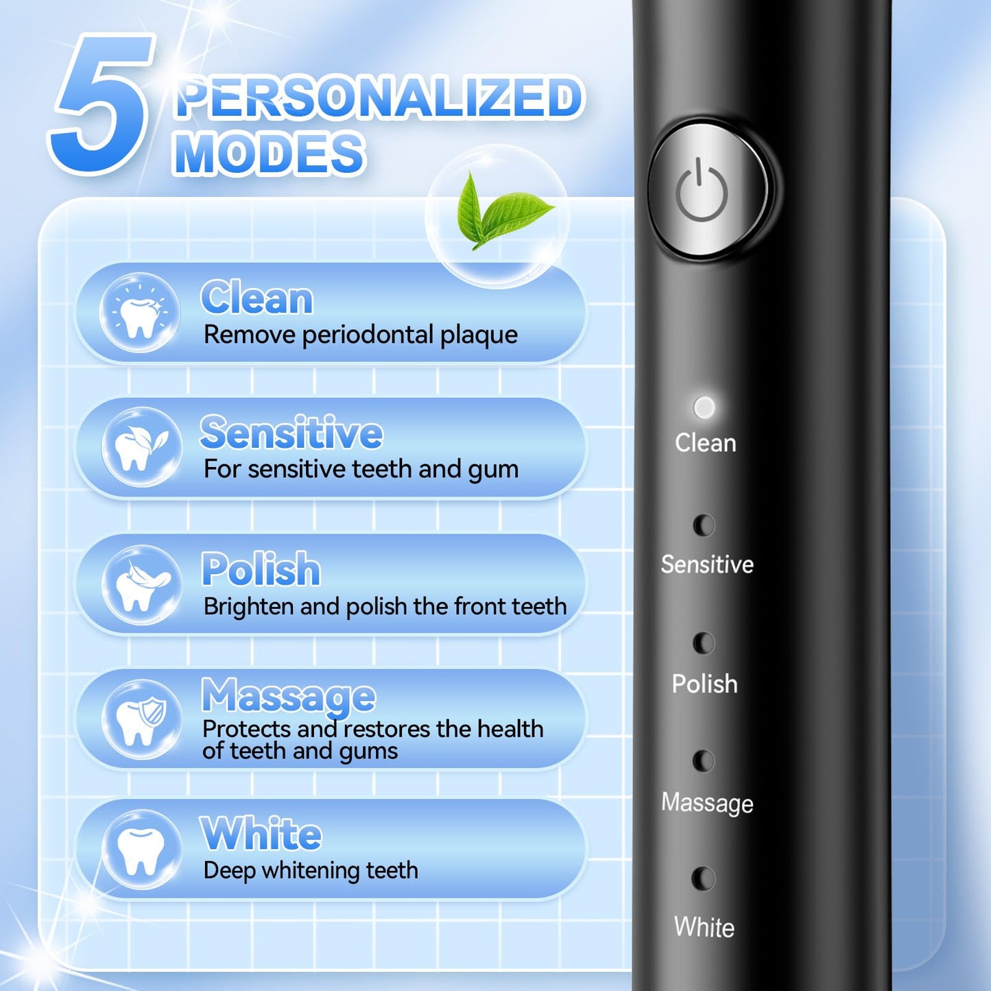 Electric Toothbrush with 6 Brush Heads and Timer